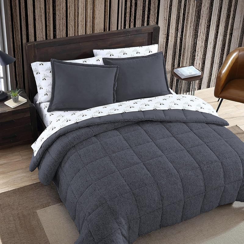 Image of BSB HOME Winter Bedding Set - Cozy, Warm, and Plush for Ultimate Comfort 500 GSM Hevay Winter Blanket with Woollen King Size Pillow Covers, Color- Grey