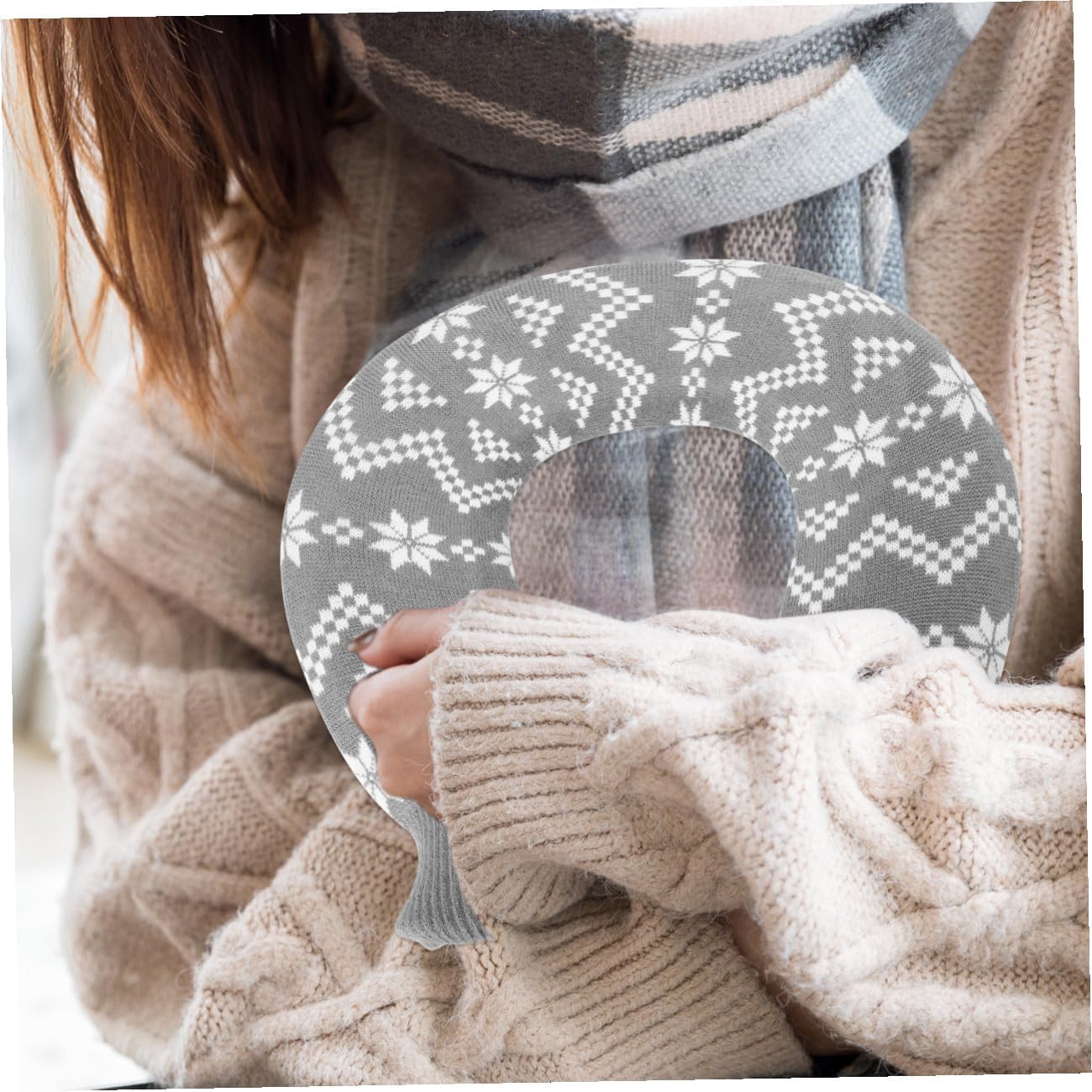 VALICLUD Thickened U Shaped Hot Water Bottle with Knitted Cover Leak Resistant Rubber Hot Water Bag for Neck and Shoulder Relief Winter Warmer for Adults