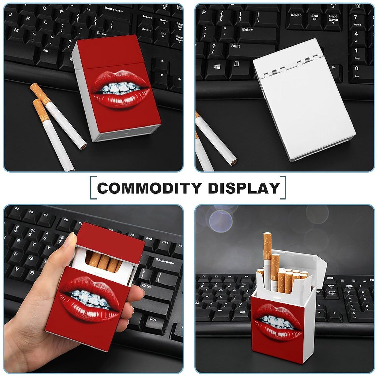 Red Lips with Diamond Cigarette Case Premium Waterproof Cigarette Box Hard Cigar Protective Cover Box Portable Cigarette Holder Compact and Lightweight Design for Travel Outdoor