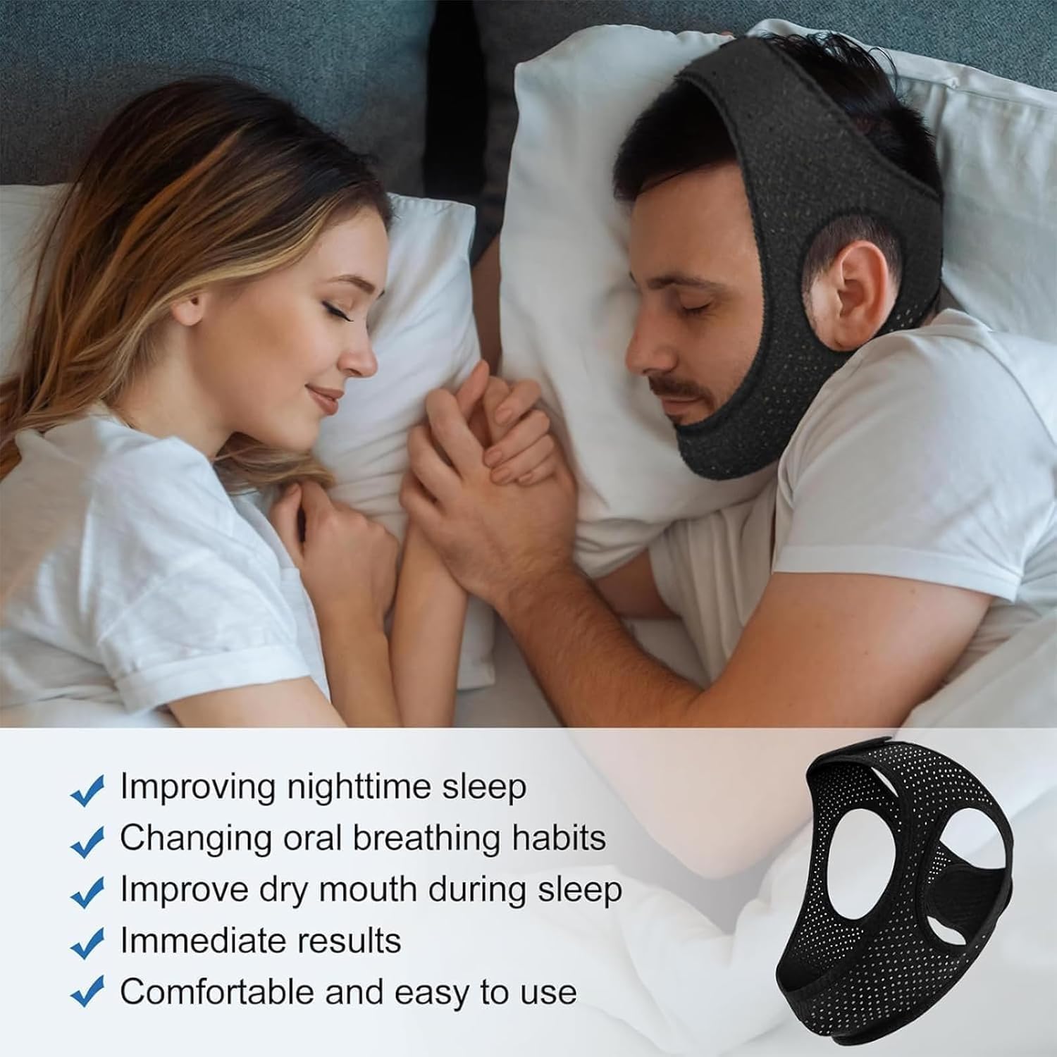 Dispositivo anti,Dispositivo Antironquidos Eficaz,Anti Ronquidos Soluciones,Ajustable Transpirable Suave Para La Piel, Haz dormir mejor,Hombres y mujeres - (Black)