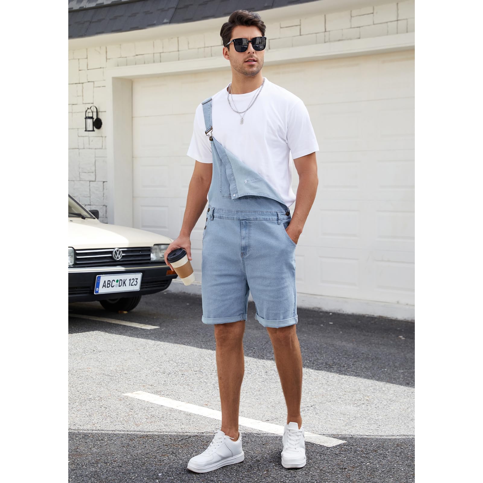 Overol de mezclilla para hombre, estilo casual, holgado, con cremallera, para verano