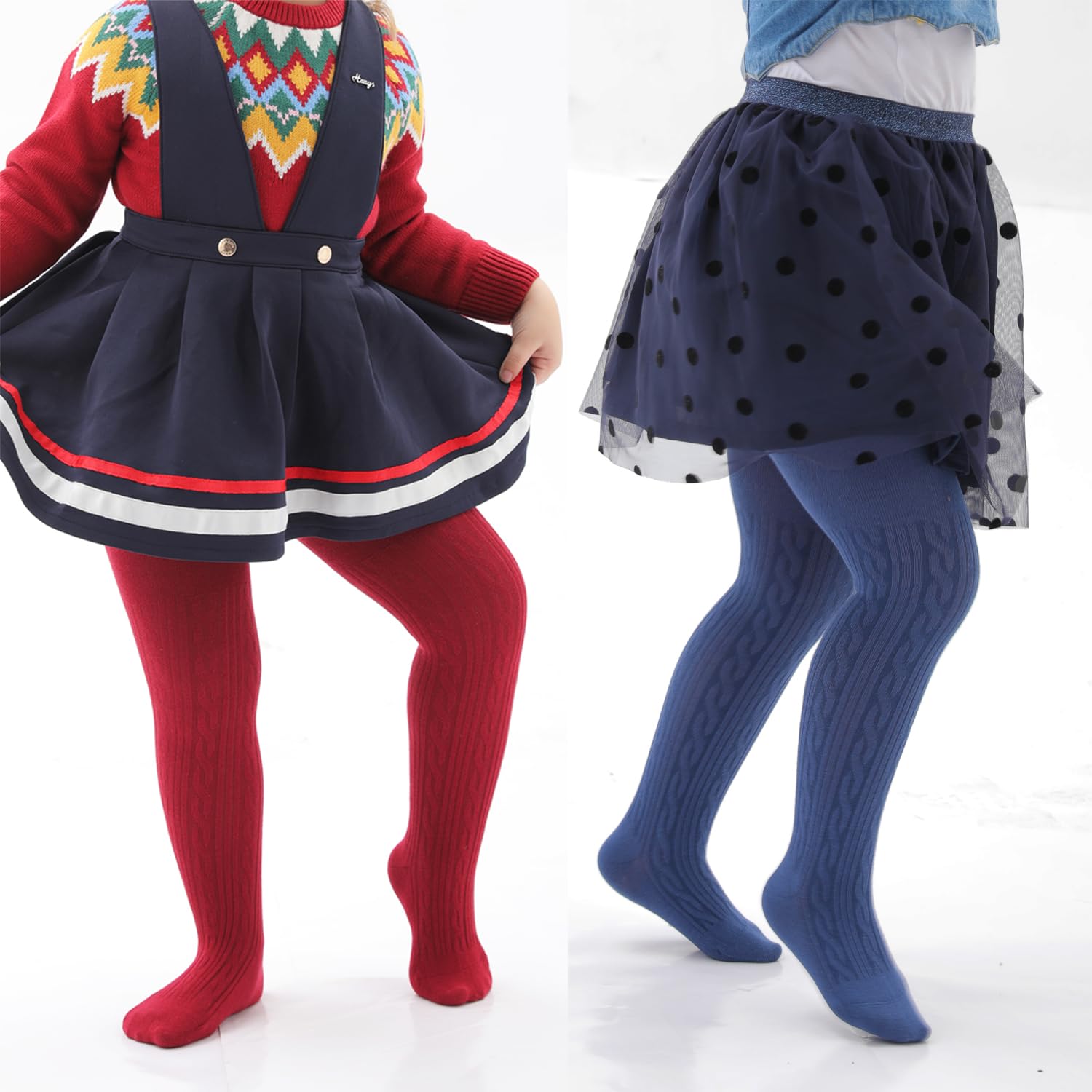 Marchare Medias gruesas de punto trenzado para niñas pequeñas, medias cálidas de invierno para niñas pequeñas, paquete de 1/2/3/4/5