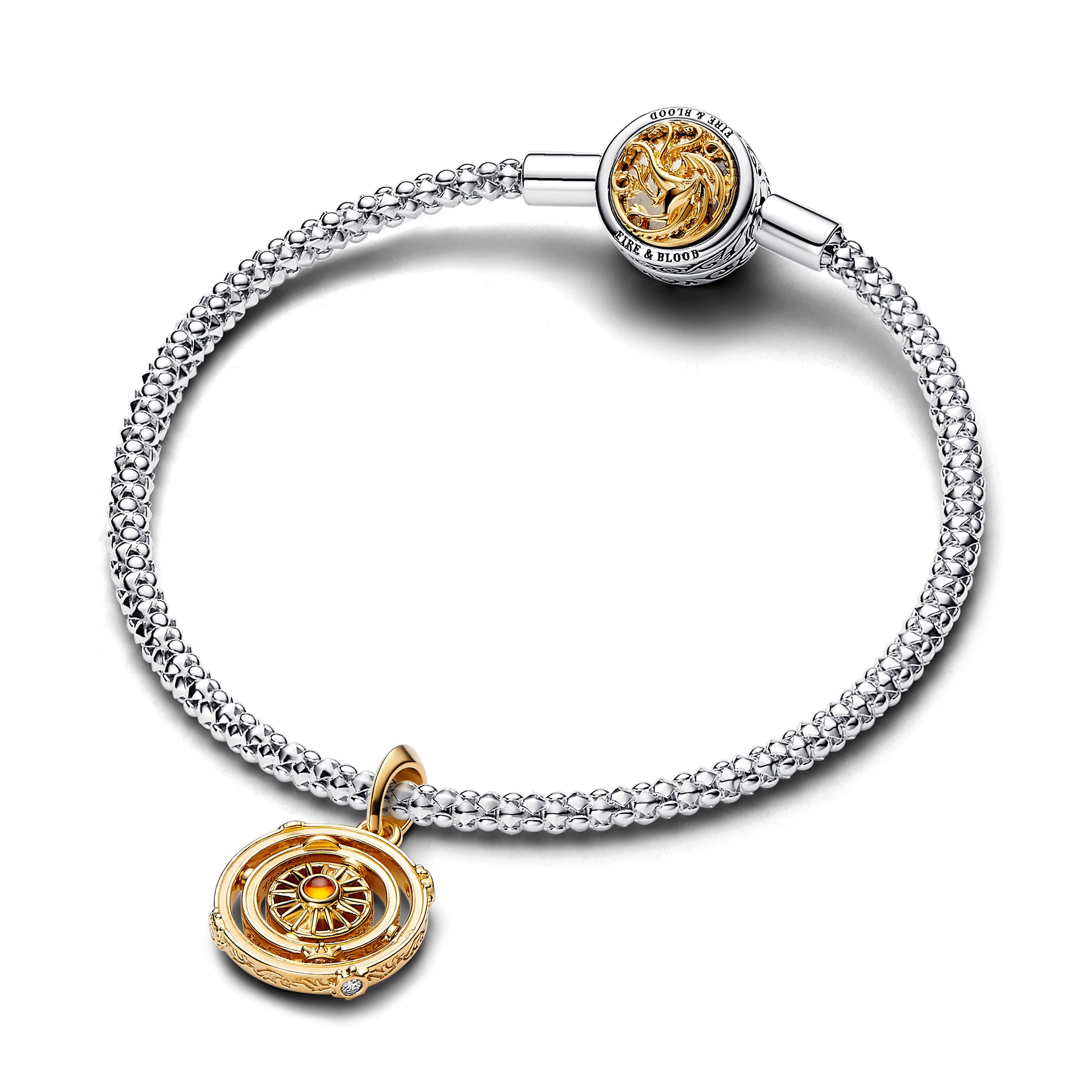 PANDORA X Game of Thrones Drehendes Astrolabe Charm-Anhänger aus Sterling Silber mit 14 Karat vergoldete Metalllegierung, Kompatibel Moments Armbändern, 762971C01