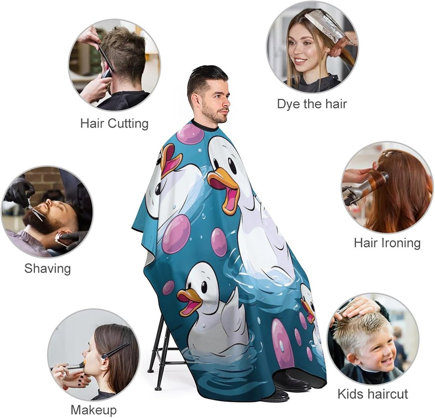 Bubbles And Duck Apron for Women Men,Barber Cape with Adjustable Snap Closure,Hair Cutting Cape,66.9 X 56.7 Inches for Hair Dye, Comb-out, Styling, Shampoo