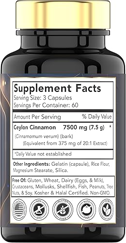Miniatura 2 de Cápsulas de canela de Ceilán de 7500 mg por porción - 180 cápsulas  Pastillas de canela de Ceilán en polvo de alta potencia para mujeres y hombres