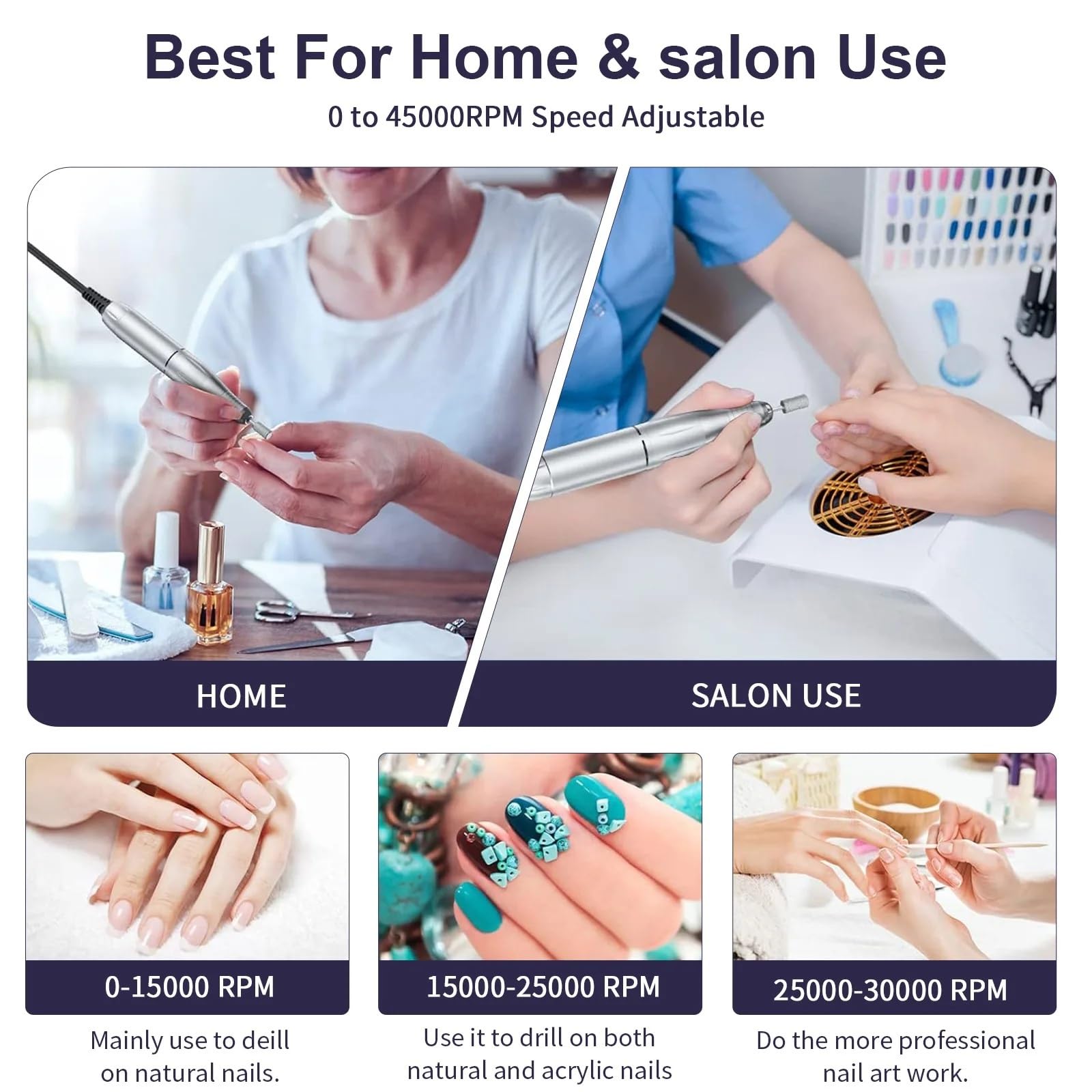 Profesjonalna elektryczna wiertarka do paznokci 45000 obr./min - bezprzewodowy akumulator do salonu i domu, przenośny zestaw do manicure LED Light