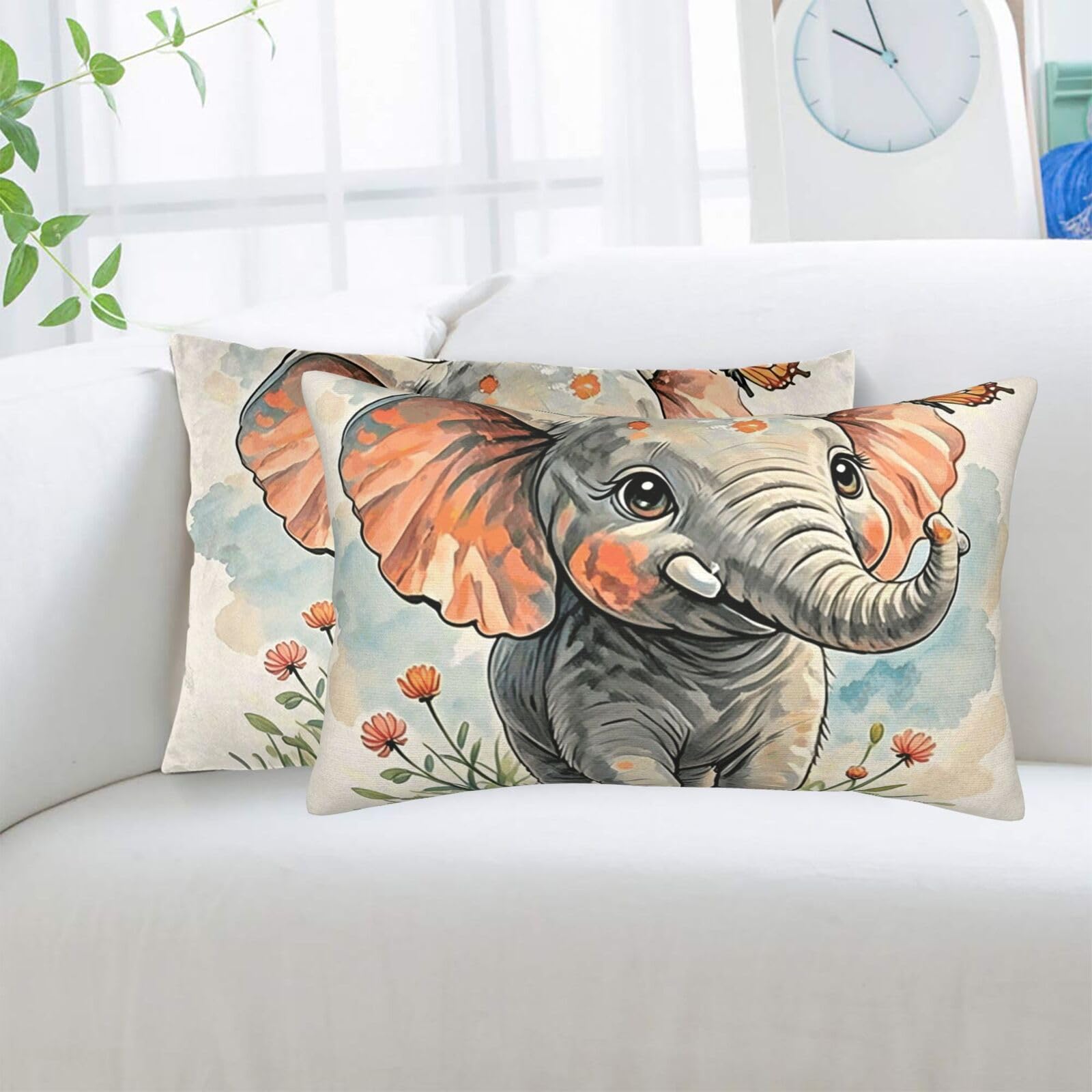 2 Pack Standard Pillowcases Sets, Ultra Soft Comfort Microfiber Plush Pillow Cases Elephants Decorative Throw Pillow Cover with Hidden Zipper for Bedroom, Sofa, Couch,16"X24"