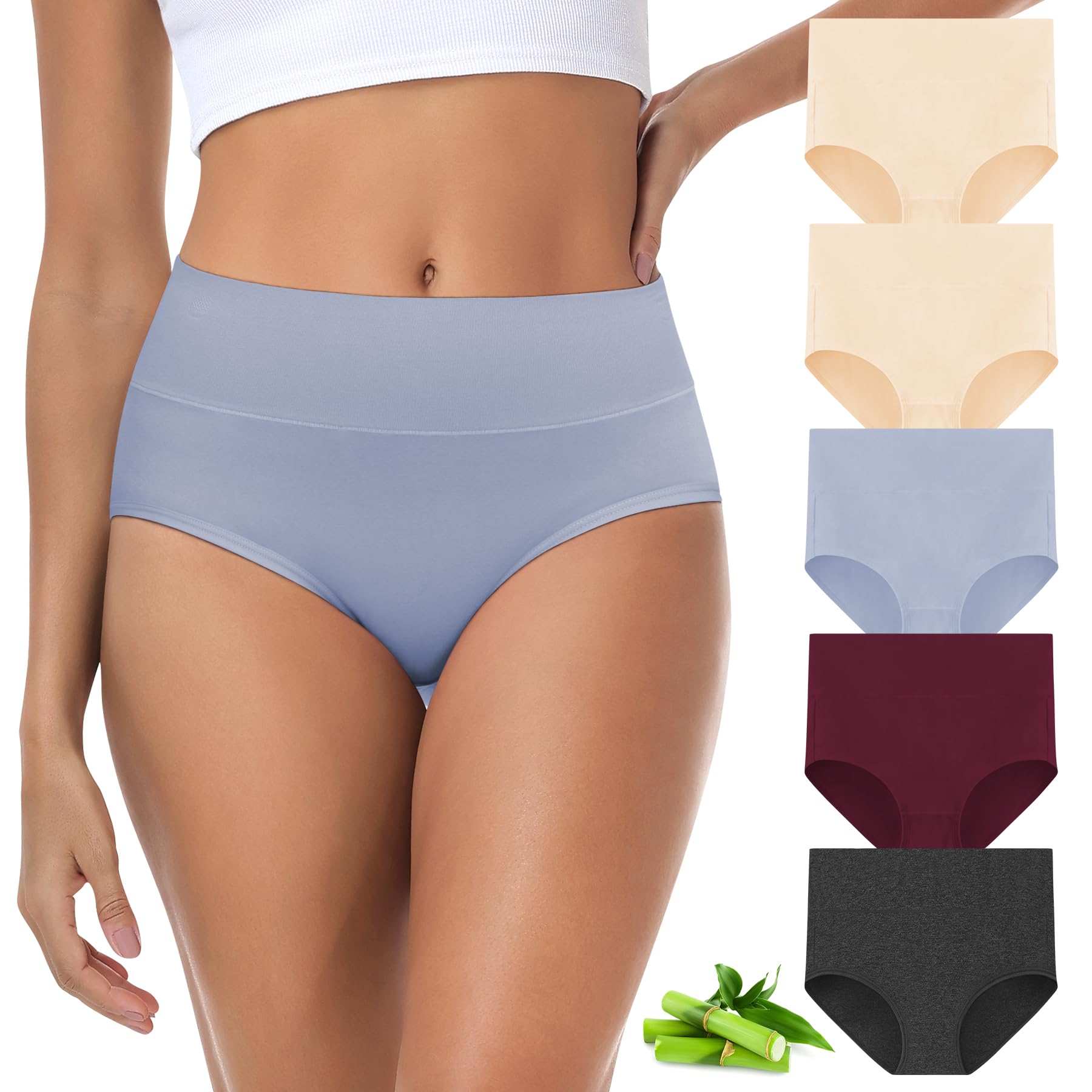 FALARY Bauchweg Damen Unterhosen Bambusviskose Soft Ladies Knickers 5er Multipack