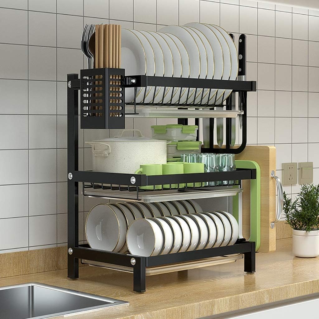 Dish Drying Rack Sink Dish Racks,Dish Rack,3 Tier 201 Stainless Steel Kitchen Countertop Dish Drying Rack Drain Rack Tableware Drainer Organizer