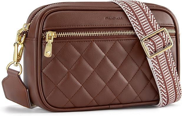 nuoku Quilted Crossbody Bags for Women RFID Anti Theft Wallet Purse Vegan Leather Small Travel Purses with Wide Guitar Strap