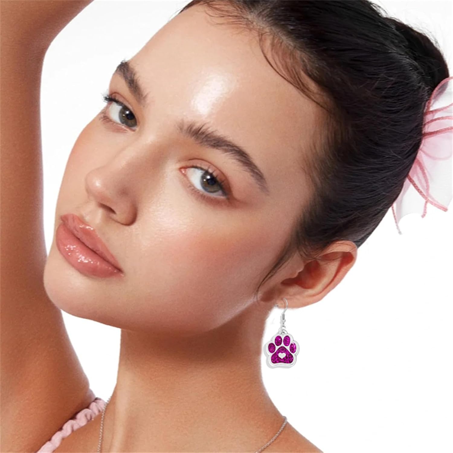 WCRAZYE Dog Cat Paw Print Earrings Necklace Sets for Women Cute Charm Glitter Animal Heart Paw Earrings Pet Birthday Gifts - Image 3