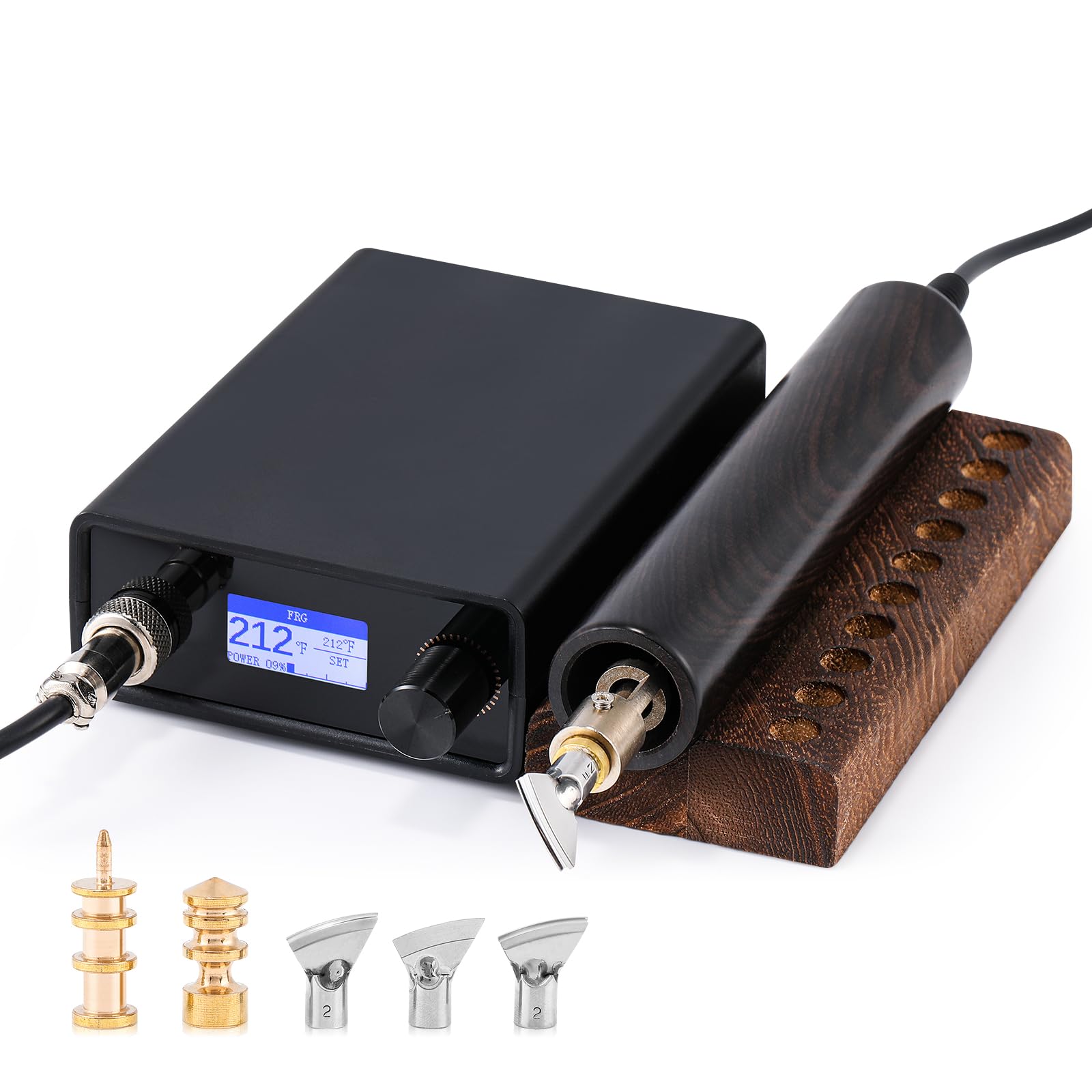 Photo 1 of Flyrivergo Leather Creaser Machine, 140-932? Leather Edging and Creasing Machine Electric Edge Creasing Heat Iron Tool with 5PCS Tips, Wooden Receptacle Base