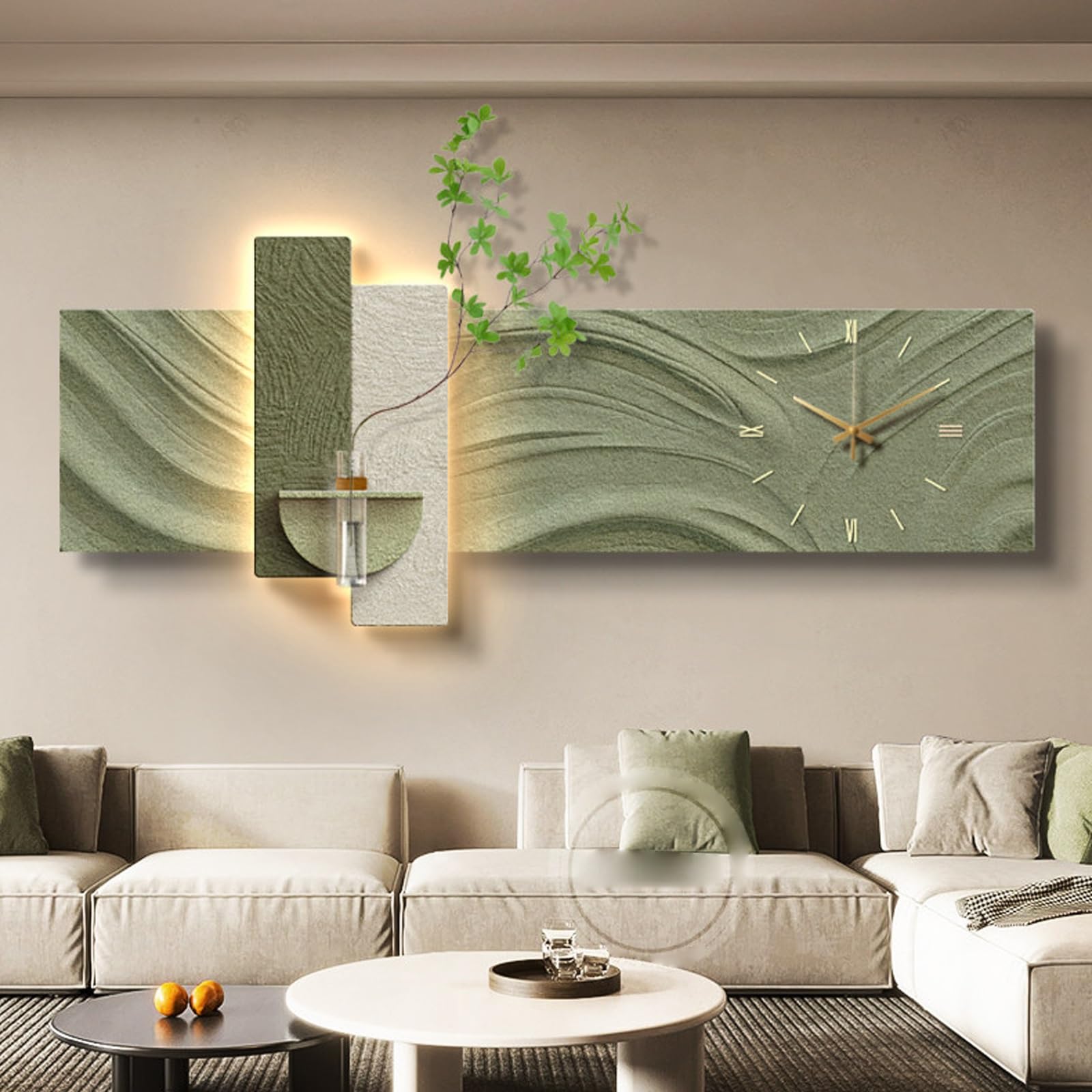 Arte da Parete per Il Divano del Soggiorno | per Comodino della Camera Letto | Orologio e Decorazione murale in arenaria, Complementi d'arredo per soggiorni(D,150 * 60cm/59.1 * 23.6in)