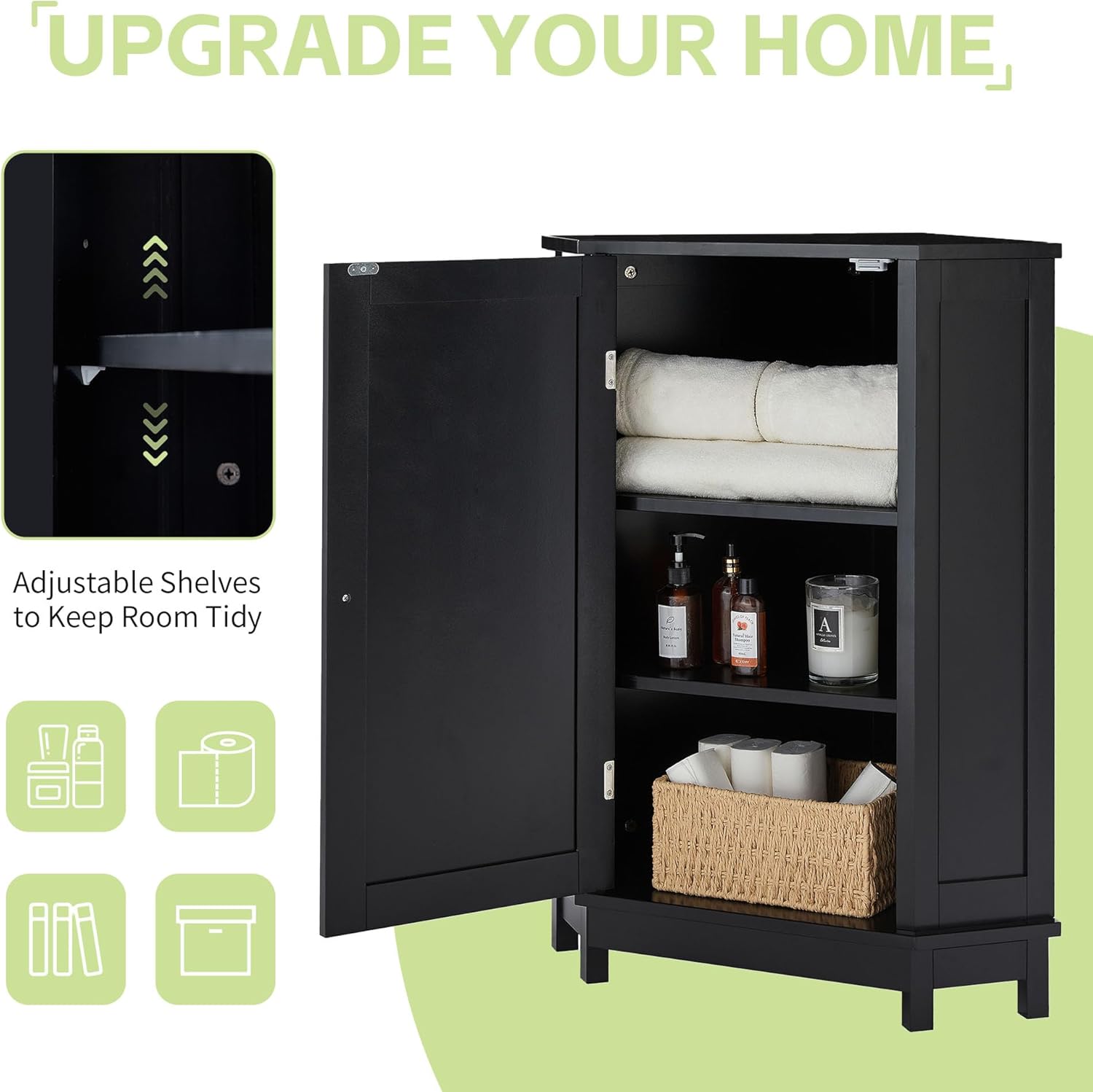 Polibi Modern Triangle Corner Bathroom Cabinet with Adjustable Shelf - Space-Saving Storage in Black - Sturdy MDF Board, 70lbs Capacity