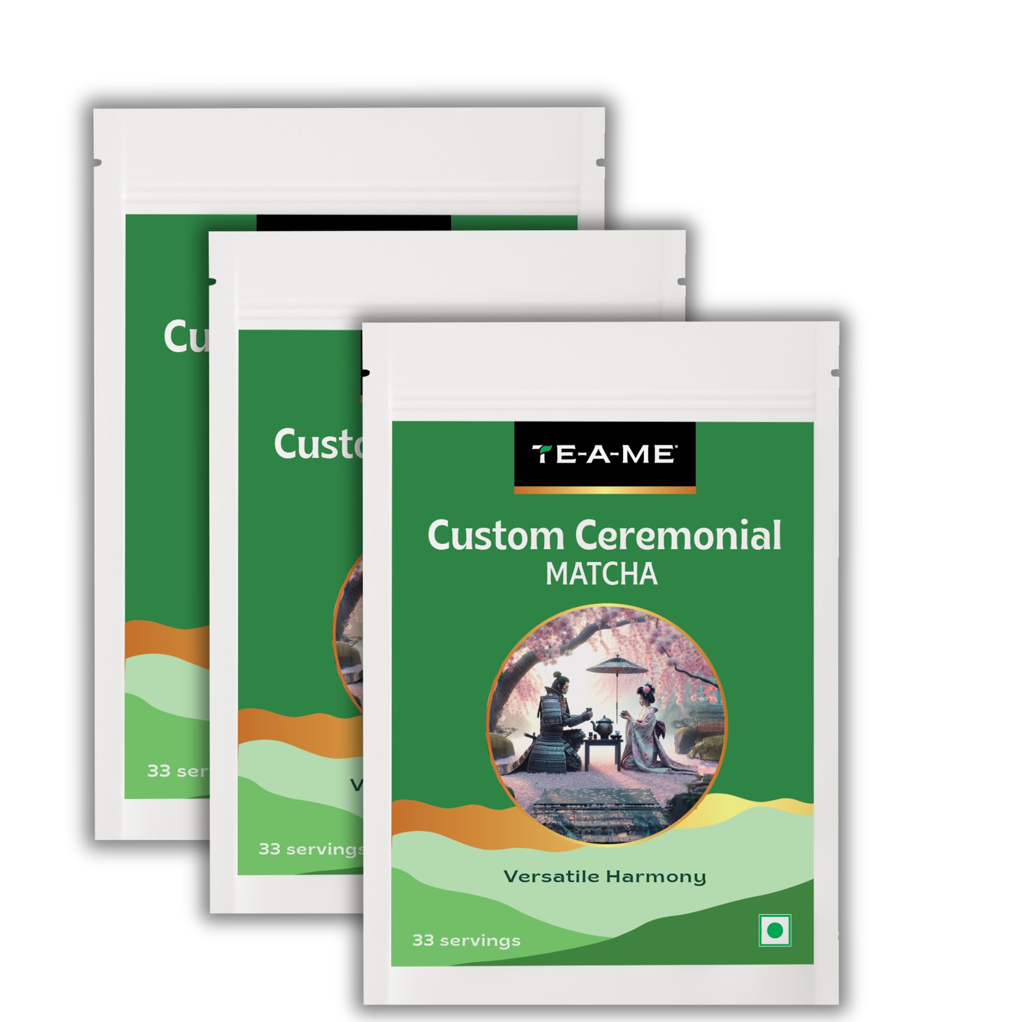 TE-A-ME Custom Ceremonial Japanese Matcha Green Tea Powder - Pack of 3 | 3 x 50g | Pure Japanese Origin