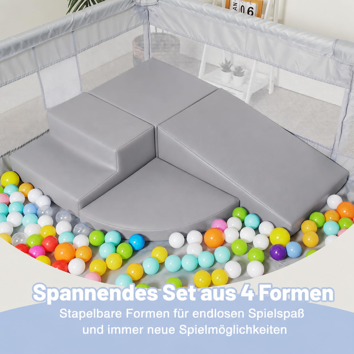 Schaumstoff Bausteine Kinder Klettern Indoor: 4 Softbausteine Riesenbausteine Spielbausteine - Weiche Bausteine Baby Montessori Großbausteine Kletterspielzeug Outdoor Verlängerte Rampe-Set