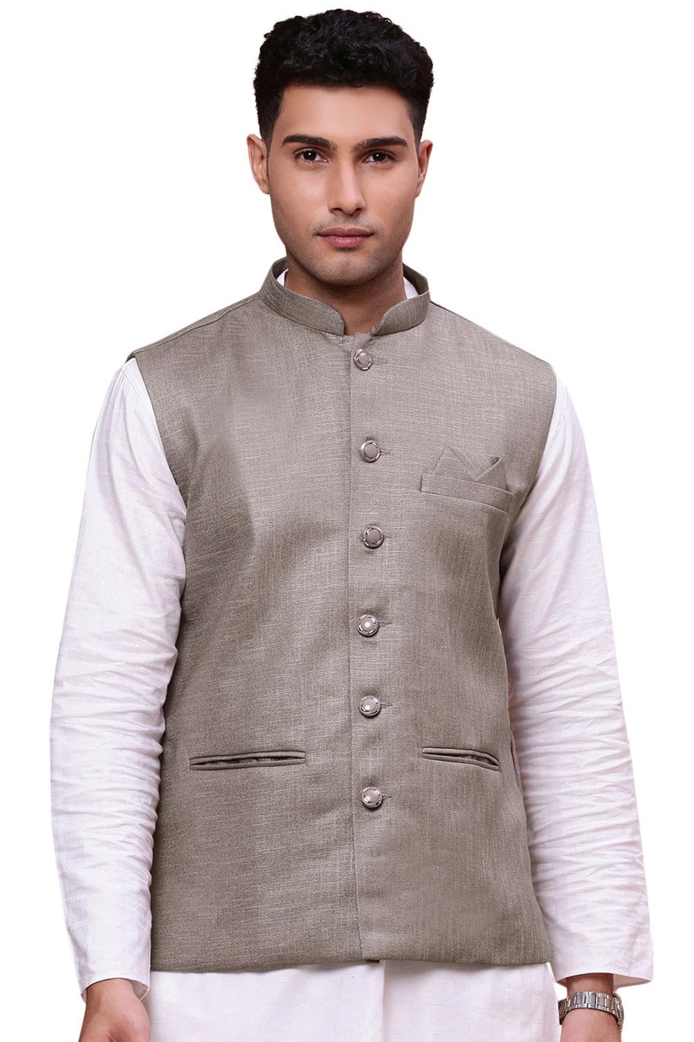 showoffff Men Solid Ethnic Nehru Jacket | Mandarin Collar Sleeveless Cotton NehruJacket for Mens | Slim Fit Regular Length NehruJackets for Men's-picture-19
