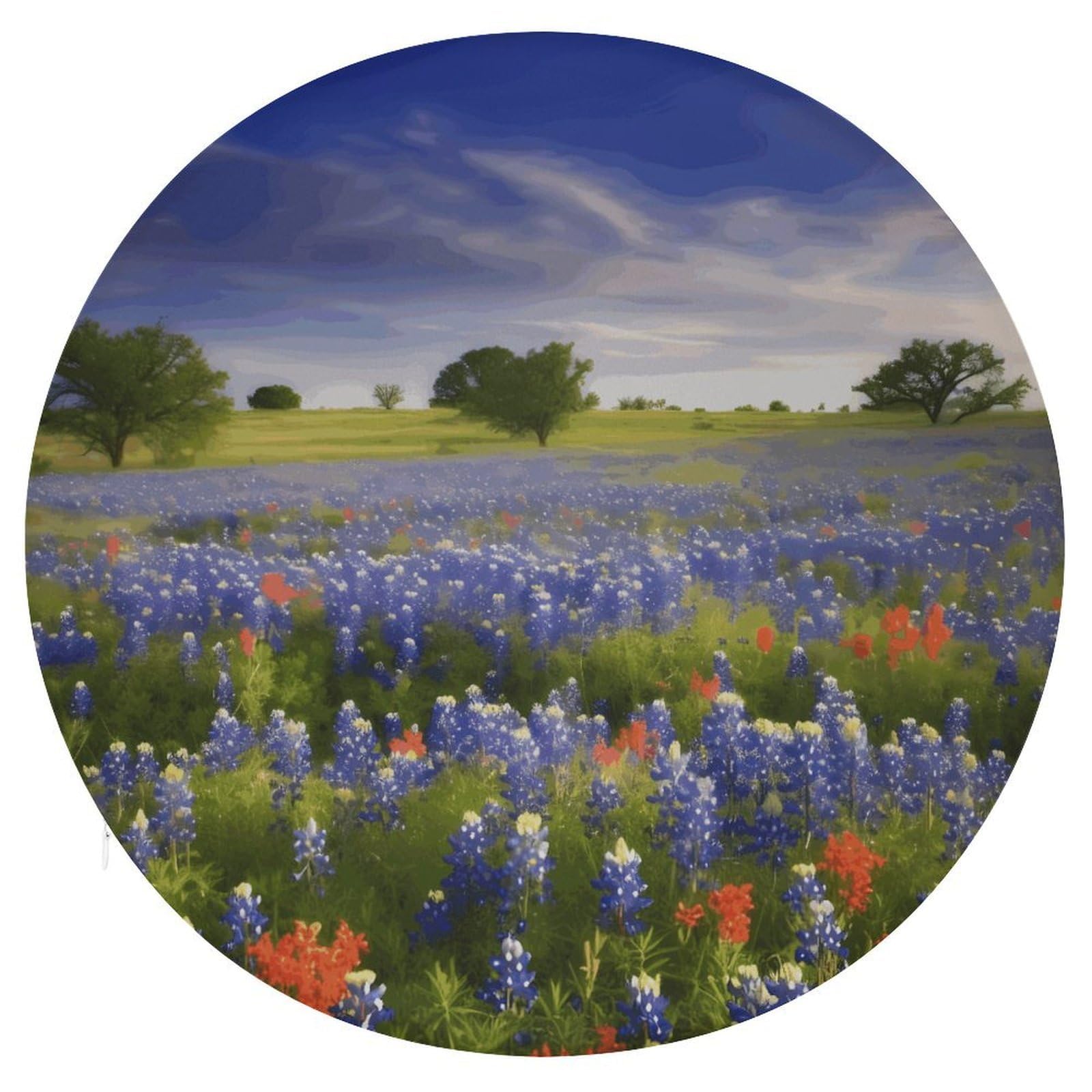 VstaDank Texas Bluebonnets Scenery Round Cushion Memory Foam Seat Cushions 15In Comfort Meditation Floor Pillow Anti Slip Soft Stool Cushion Chair Pad for Tatami Living Room Yoga