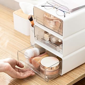 Stackable Desk Organiser with 3 Drawers, Storage Drawers with Compartments