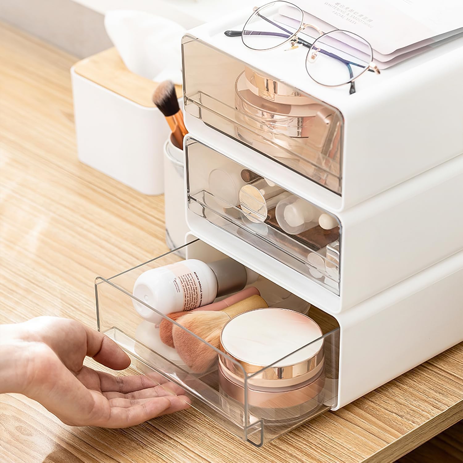 ZPONEED Stackable Desk Organiser with 3 Drawers, Storage Drawers with Compartments, Desktop Table Organization - Image 3