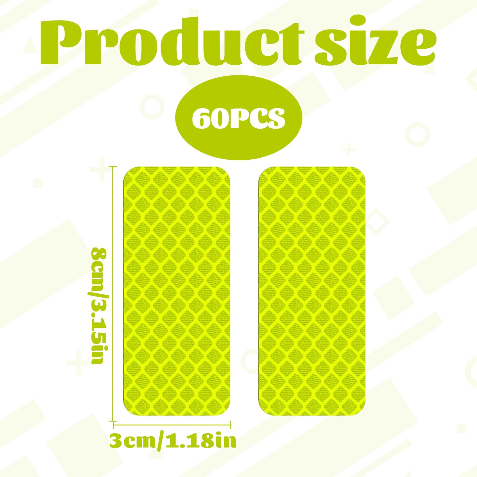 60PCS Reflective Stickers,High Visibility Reflective Strips,Fluorescent Yellow-Green Reflective Tape,Reflective Stickers for Clothing,Reflective Tape Waterproof for Cars,Bicycles,Motorcycles,Etc - Image 2