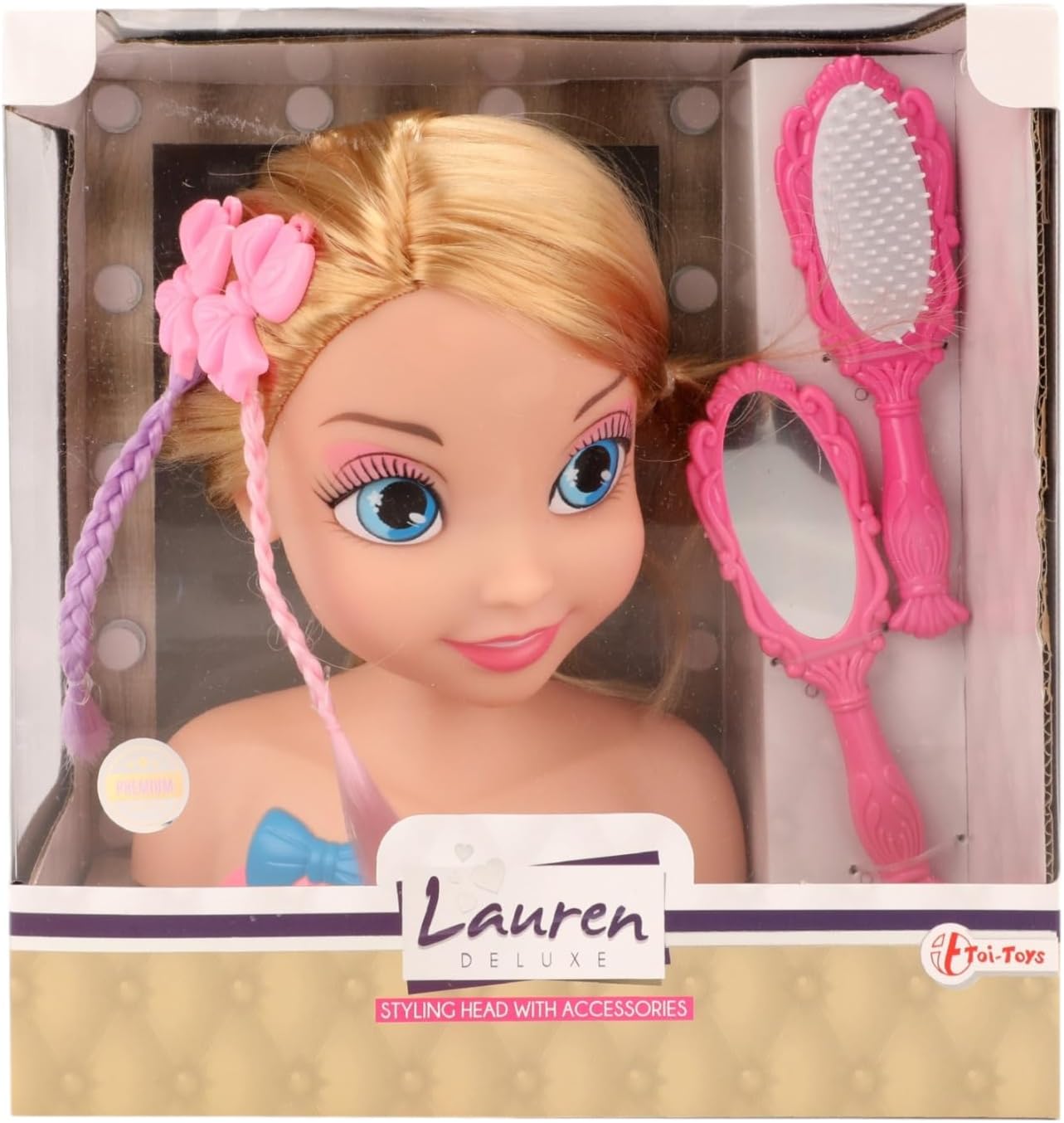 Toi-Toys Makeup Toy Head for Girls with Hair Brush and Hand Mirror