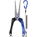 TRUSCEND Lockable Handy Fishing Pliers with Innovative Ergonomic Handle, Saltwater Corrosion Resistant Teflon Coated Fishing Tool, Multi-Function Fishing Gear with Mo-V Cutter, Amazing Fishing Gift