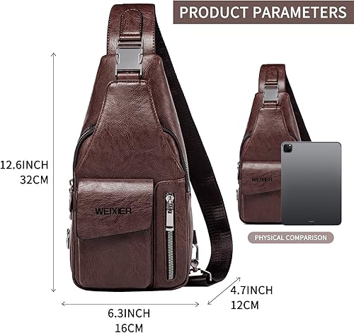 Miniatura 2 de CUICANSHANG Bolso bandolera de cuero para hombres y mujeres, mochila impermeable, bolsa cruzada para viajes al aire libre, antiarañazos, Marrón