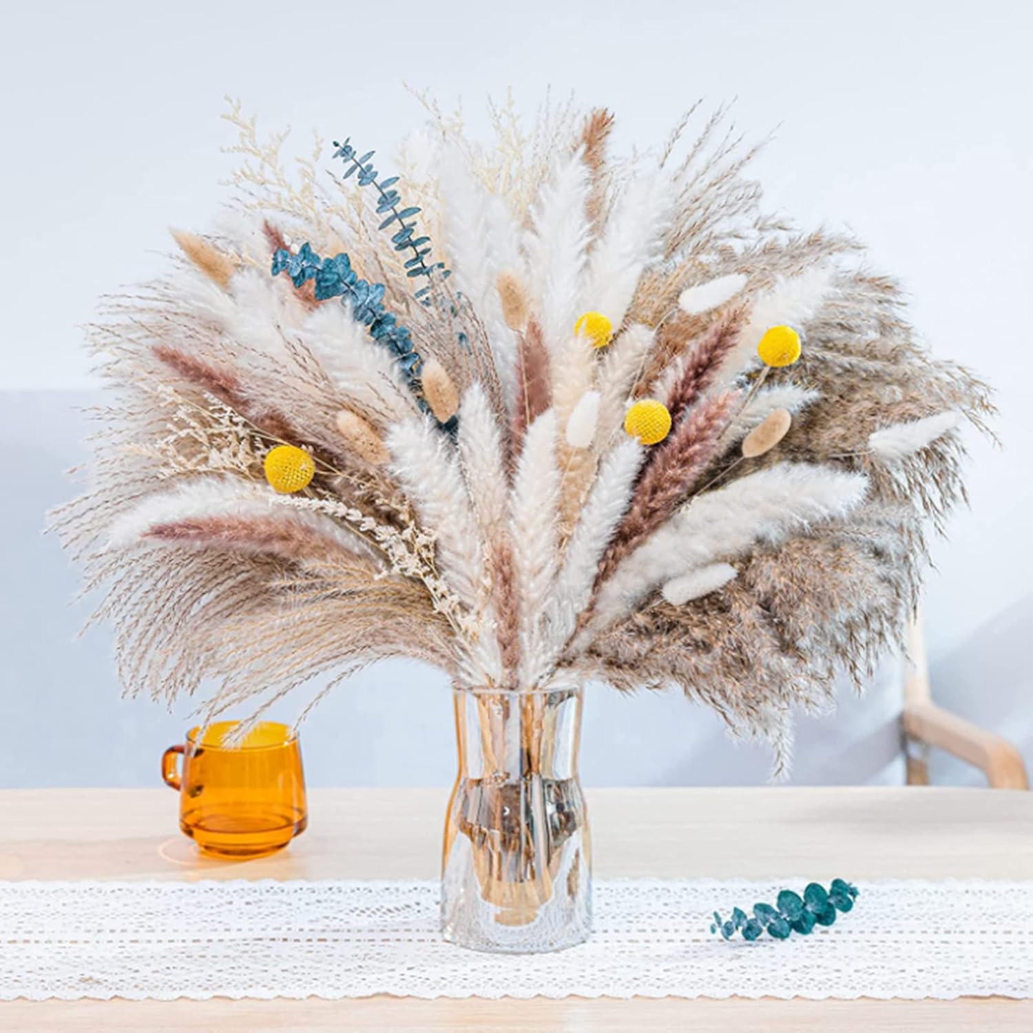 Set Erba Di Pampa Essiccata - 41 Pezzi Tra Pampa Bianca, Marrone, Reed Grass E Bunny Tail - Foto 10