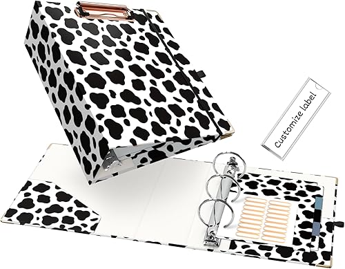 EYROZILL Mini carpeta de 3 anillas, 5.5 x 8.5 pulgadas, 2 pulgadas, estampado de vaca