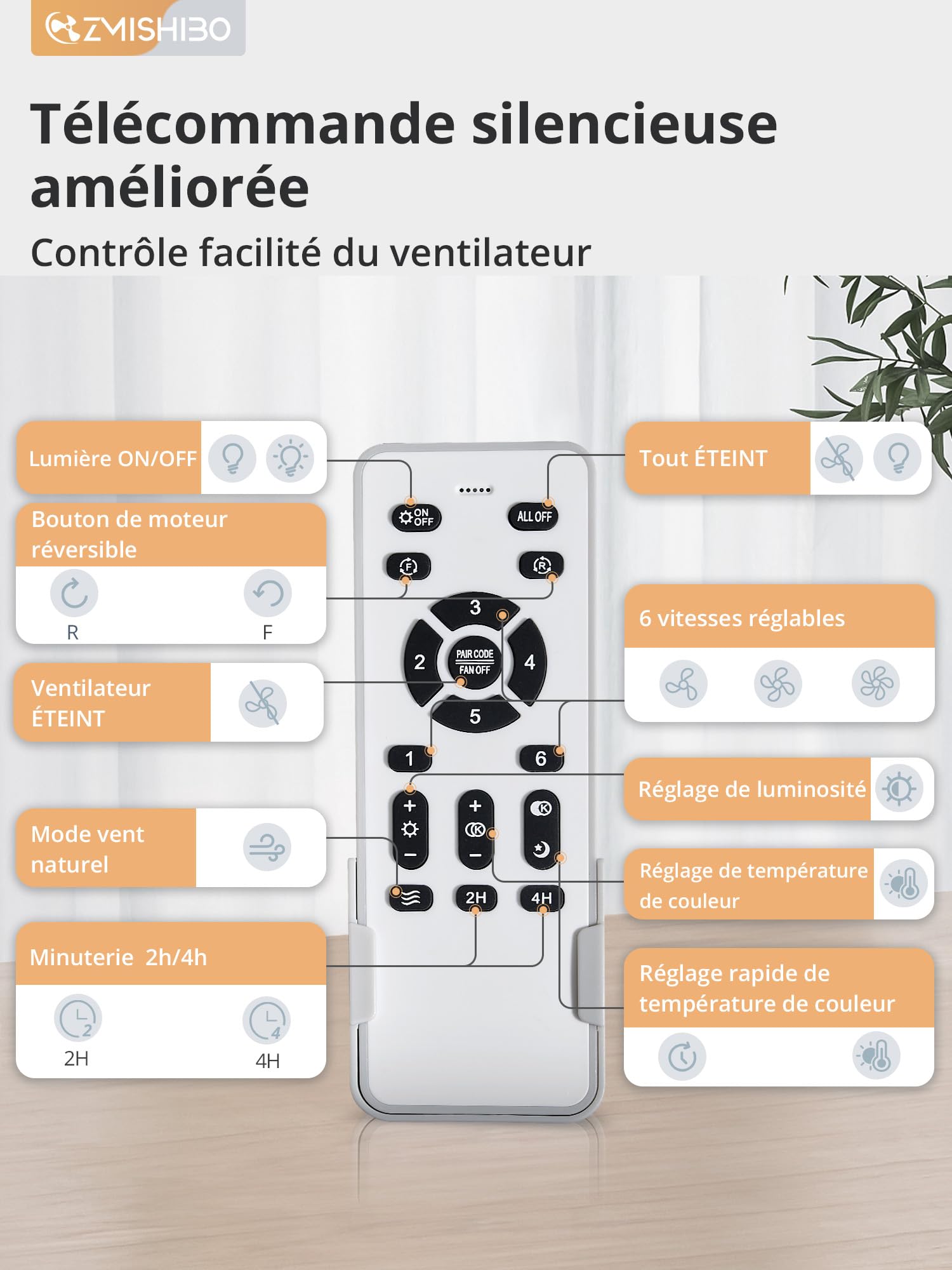 ZMISHIBO – Ventilateur de plafond avec lumière 106 cm, pales rétractables invisibles, CCT 3000K–6500K, fonction été & hiver, moteur DC 30 W + LED 38 W, 6 vitesses, silencieux, minuterie 2 h/4 h, blanc