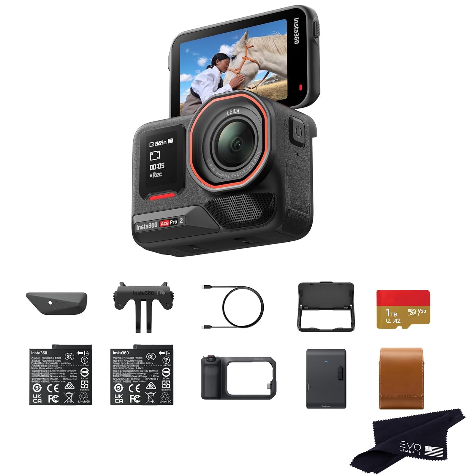 Insta360 Ace Pro 2 Flash Print Bundle 1TB- 8K Waterproof Action Camera Co-Engineered with Leica, 1/1.3" Sensor, Dual AI Chip, Leading Low Light,