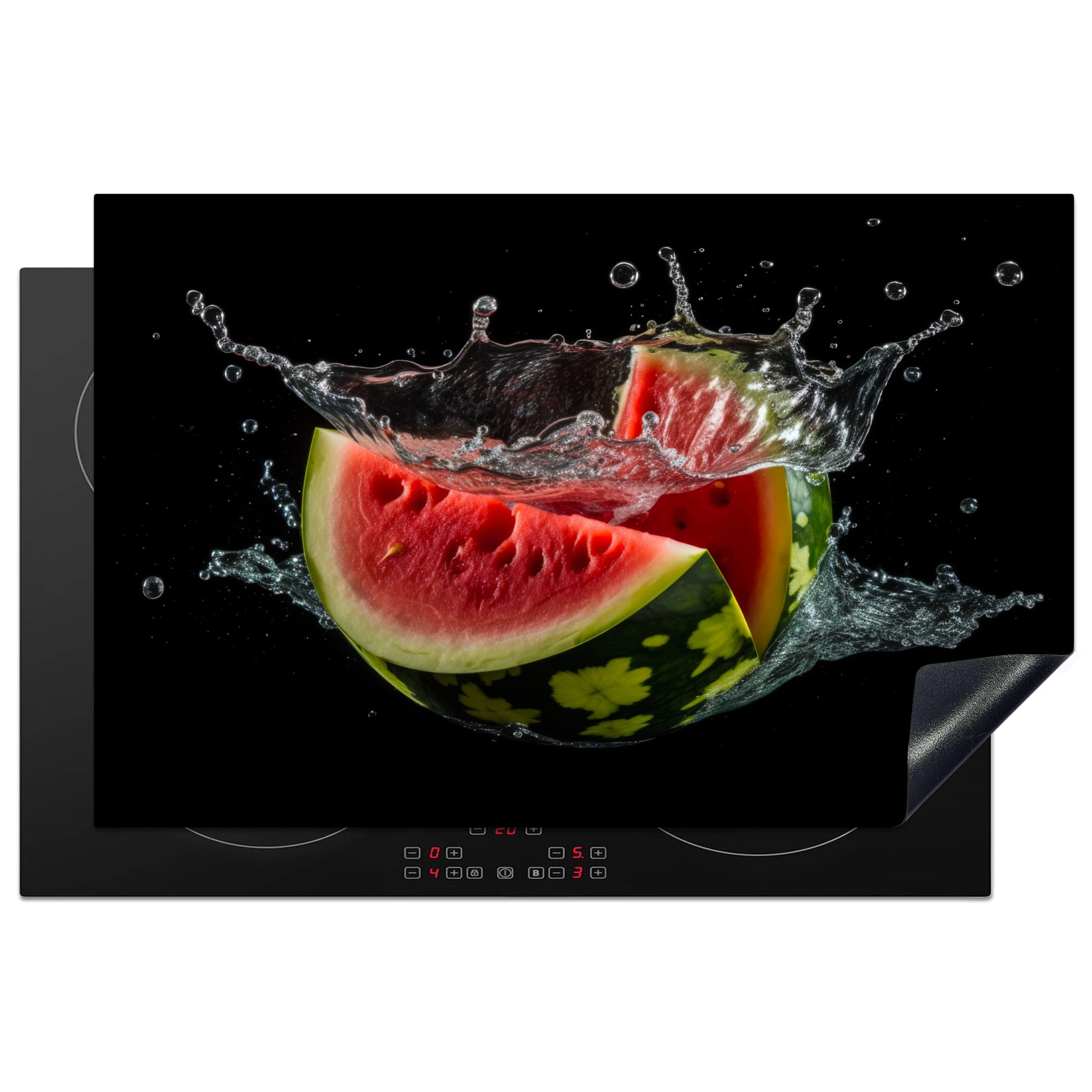 KitchenYeah© Induction Hob Cover Protector Mat 20.5"x31.9" / 81.2x52 cm Kitchen Universal Ceramic Covers for Electric Cookers Vinyl Watermelon - Black - Water - Fruit - Melon