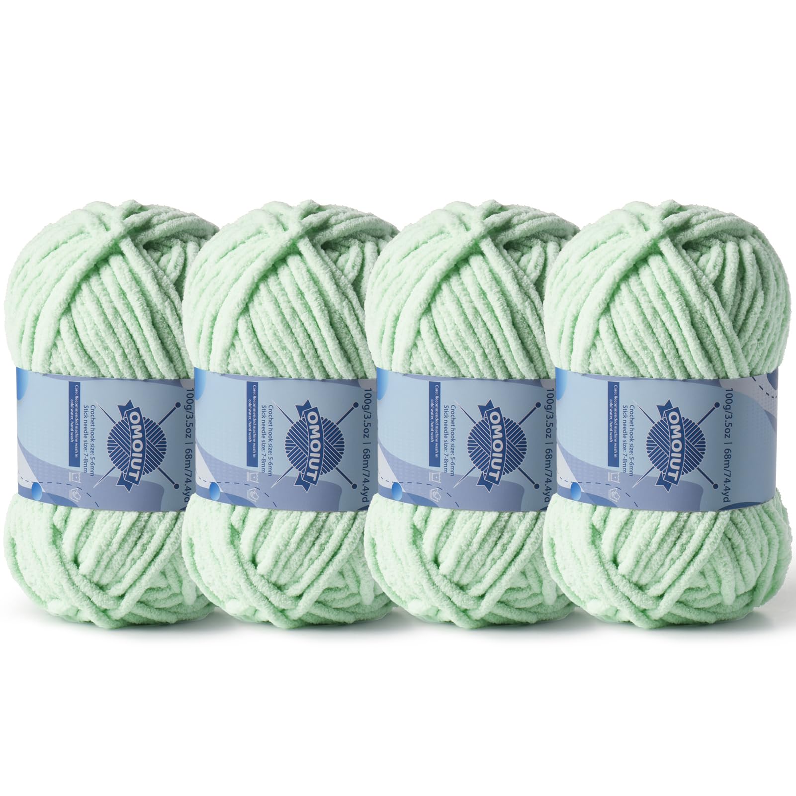 4 Pack Chunky Chenille Yarn for Crocheting, Baby Yarn for Crocheting Soft Blankets, Bulky Yarns for Crochet Amigurumi, 400g (297yds) Fluffy Velvet Yarns for Hand Knitting (4 Light Green)