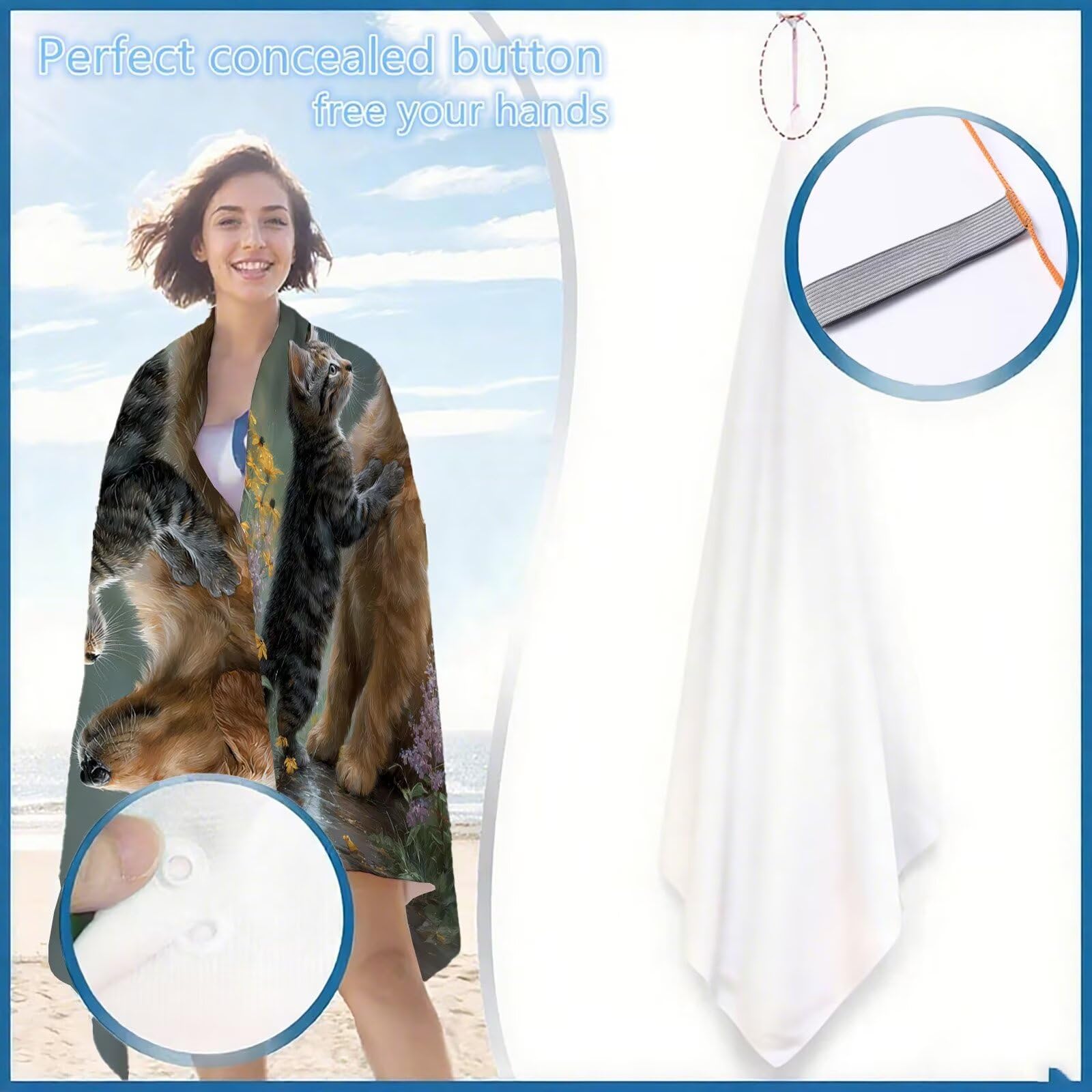 Telo Mare Microfibra Grande 90x200cm 2 Pezzi Asciugamano Palestra Cane Telo Mare Antisabbia Grande Uomo Donna Spiaggia Accessori per Palestra Viaggi Spiaggia Sauna Yoga Travel Regali Gatto OC-710