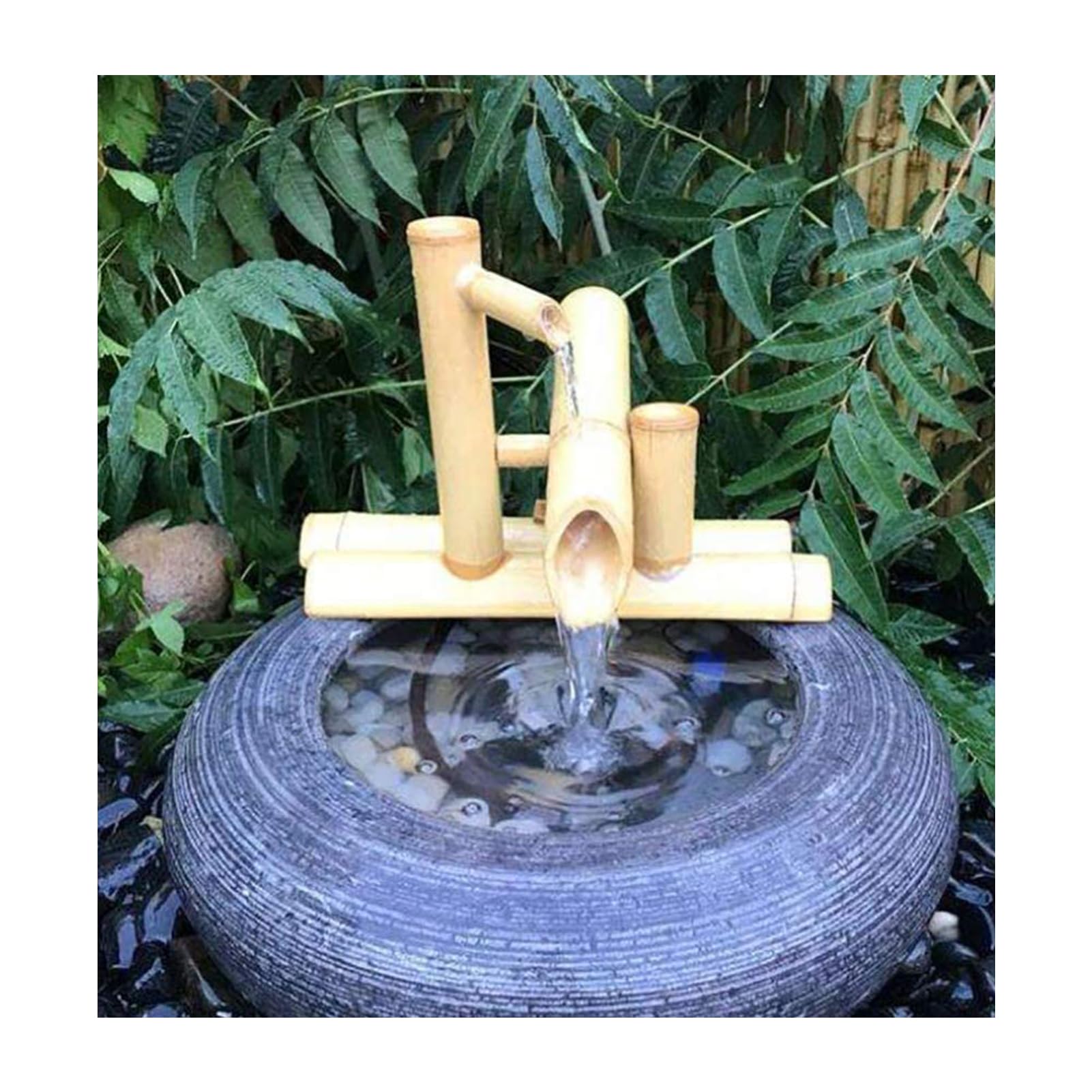 JTWWDM Natural Bamboo Water Fountain with Quiet Pump, Large Zen Water Feature Decoration, Complete Circulating Water Feature, Rustic Bamboo Water Fountain Kit