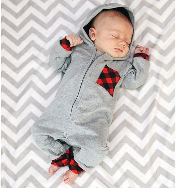 Janly Clearance Sale Baby,Clothing,Baby Girls 0-24m,Outfits & Clothing Sets 0-24 Months Boys Outfits Set, Newborn Infant Baby Boy Girl Plaid Hooded Romper Jumpsuit Outfits Clothes, Nice Easter Gifts, Baby Clothing Set
