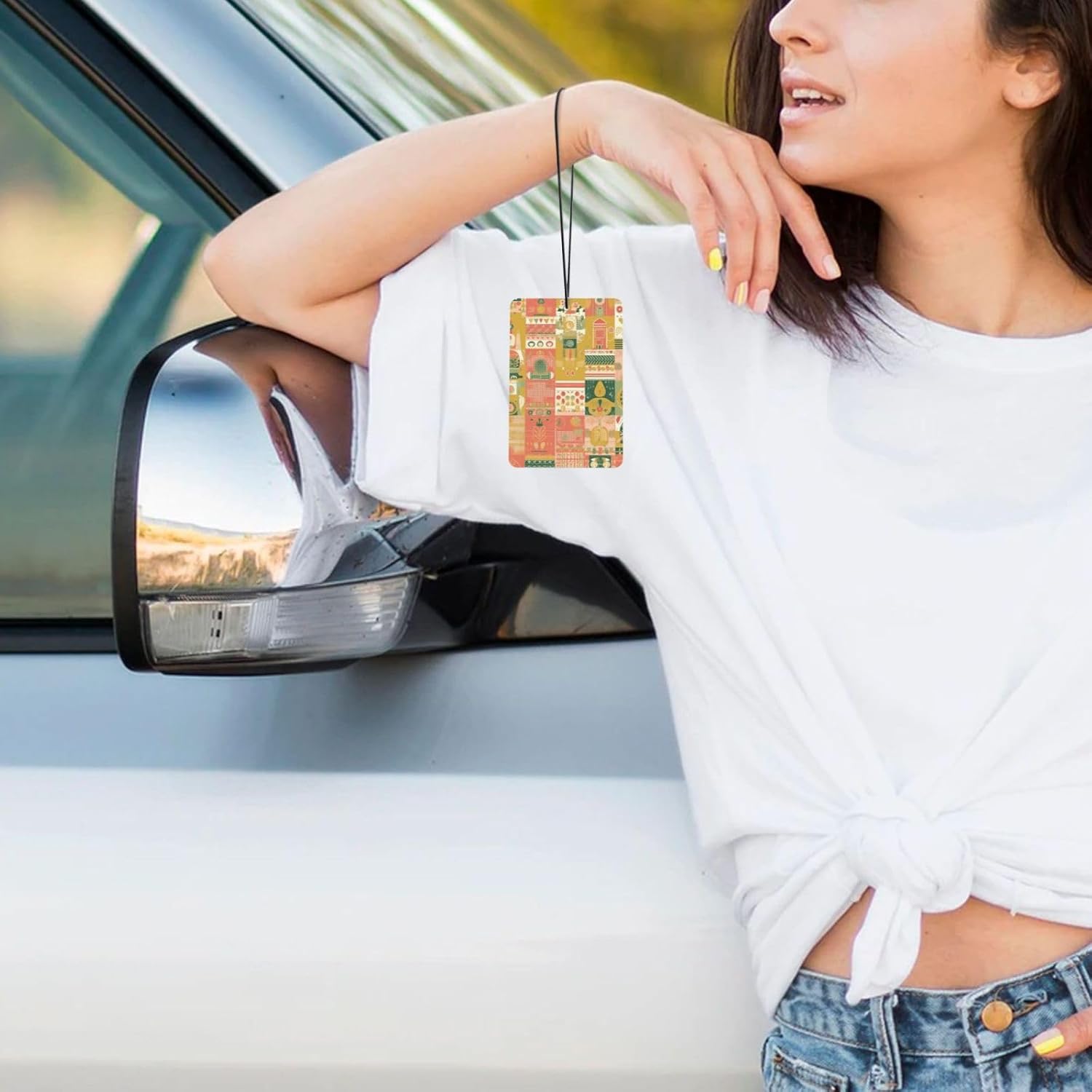 Car Air Freshener 24 PCS Pink Pattern Hanging Car Air Fresheners Auto Interior Decor Card Freshener Strong Scented Card Lavender Cars Scents for Office Bedroom Close Drawer Rectangle