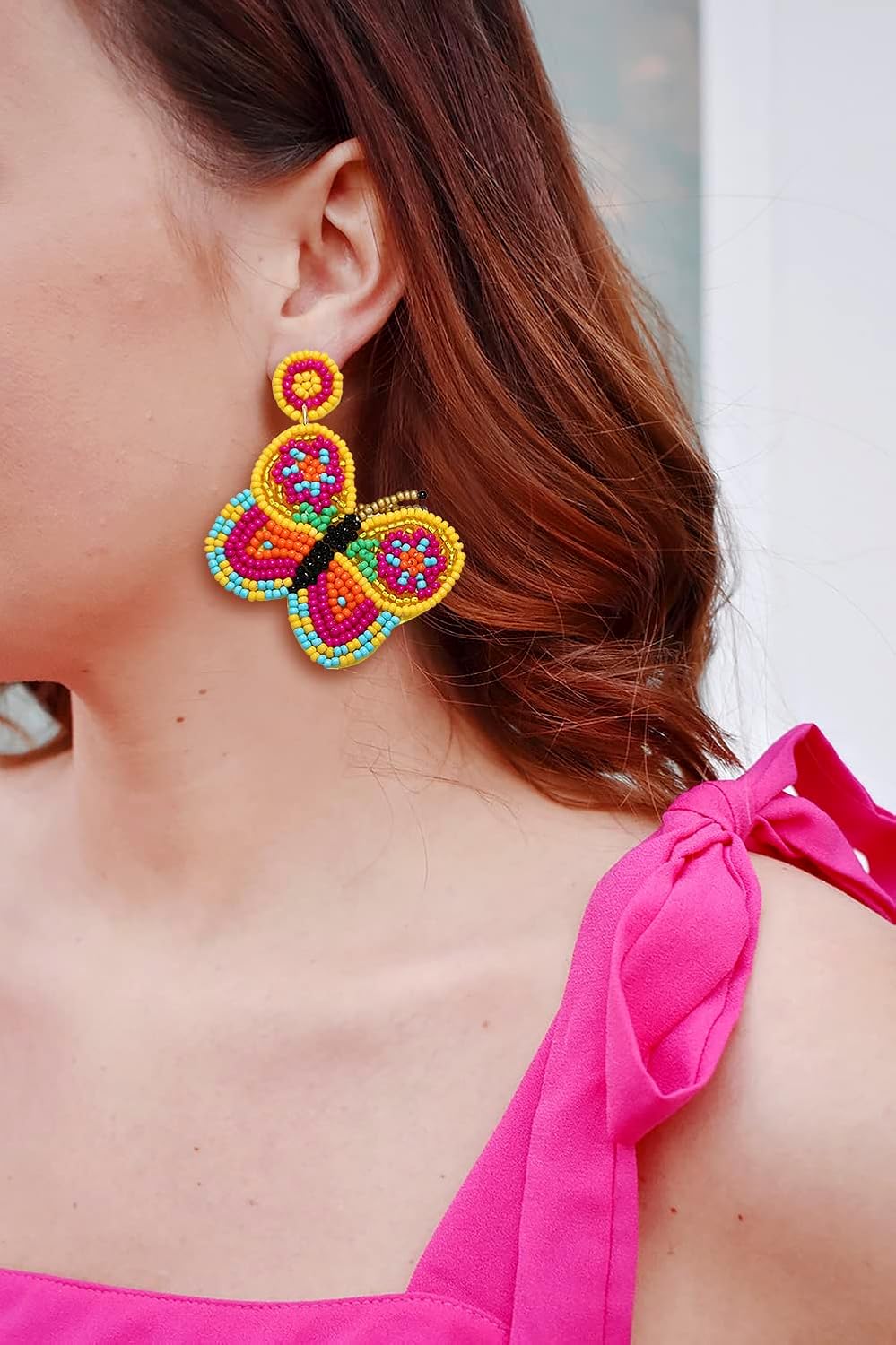 Beaded Drop Earrings Handmade Butterfly Dangle Earrings for Women Boho Statement Earrings Summer Holiday Jewelry Accessory Gift - Image 2