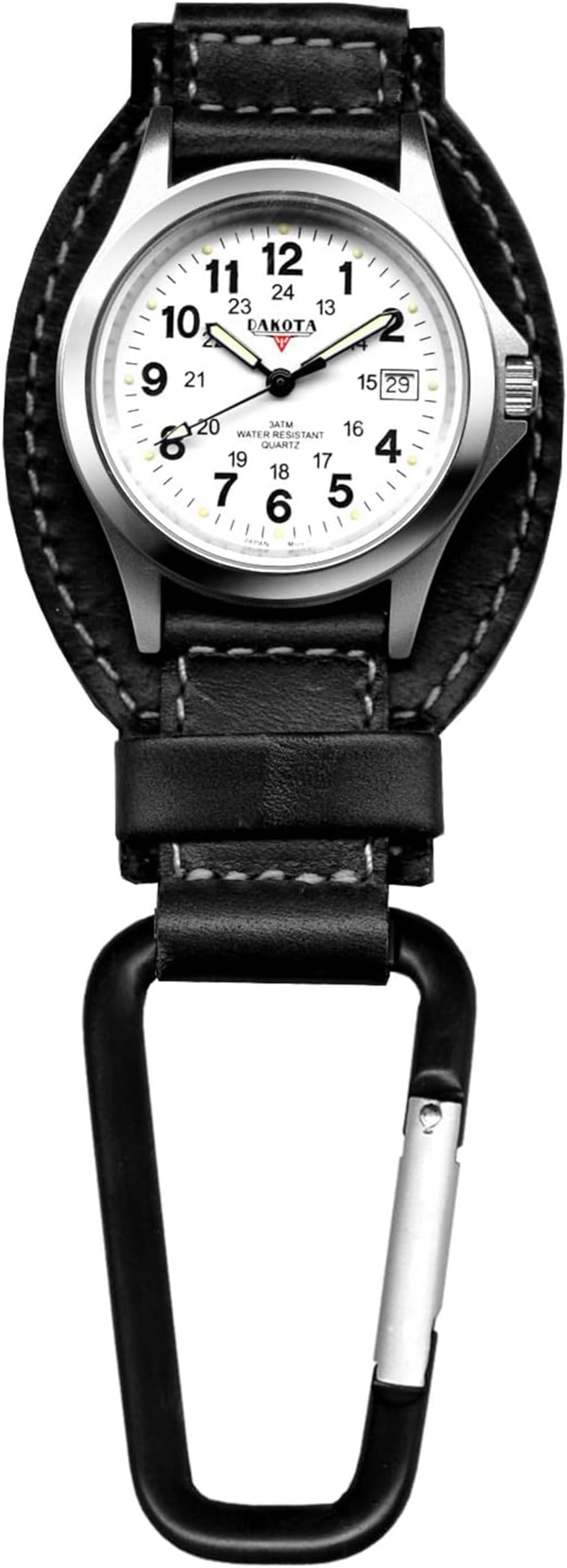 DakotaLeather Field Clip, Clip Watch, Leather Fob Strap, Lightweight Dress Pocket Watch, Outdoor Gifts for Men and Women, Use for Fishing, Golf and More