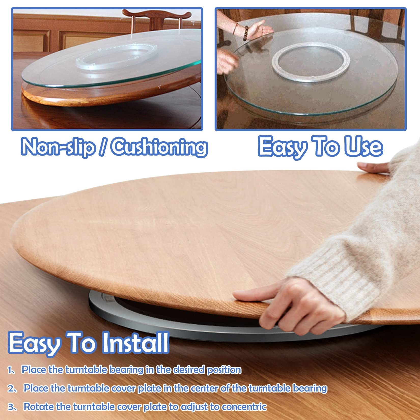 ESOYAWE 12-100 Cm Aleación De Aluminio Lazy Susan Cojinetes Giratorio, Tarea Pesada Plato Giratorio Cojinete Base, Redonda Rotación Liso De 360 Placa Giratoria, para El Mesa De Comedor