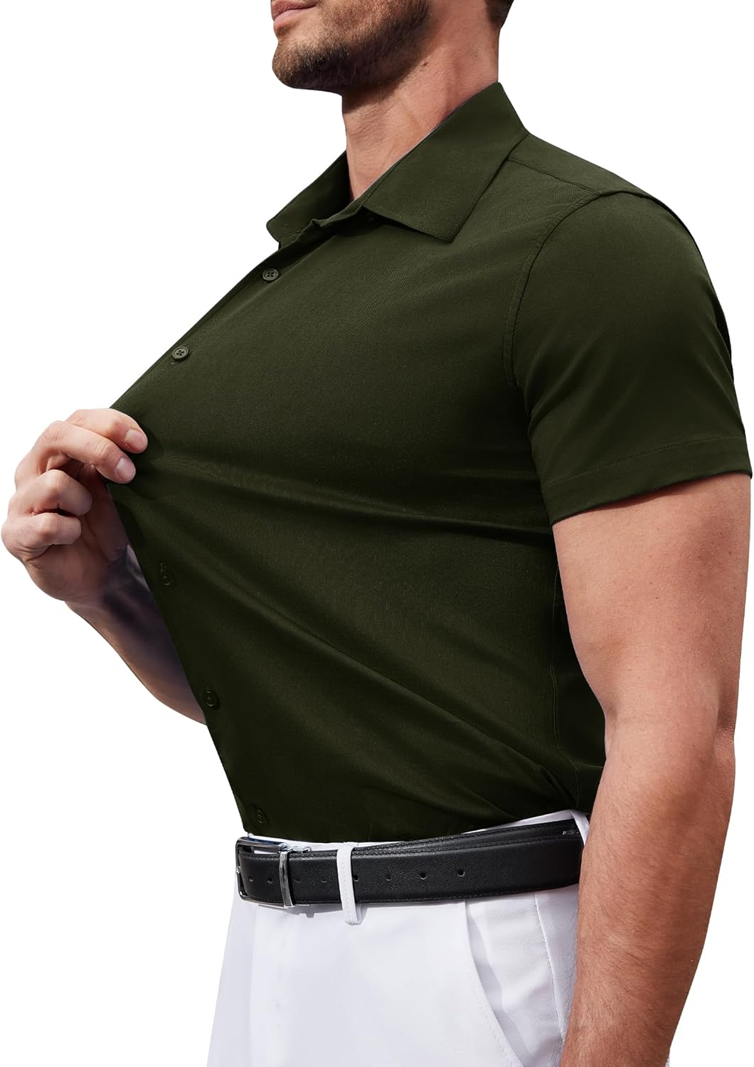 Alimens & Gentle Men's Short Sleeve Dress Shirts Stretch Regular Fit Shirt Casual Button Down Business Shirts - Image 4