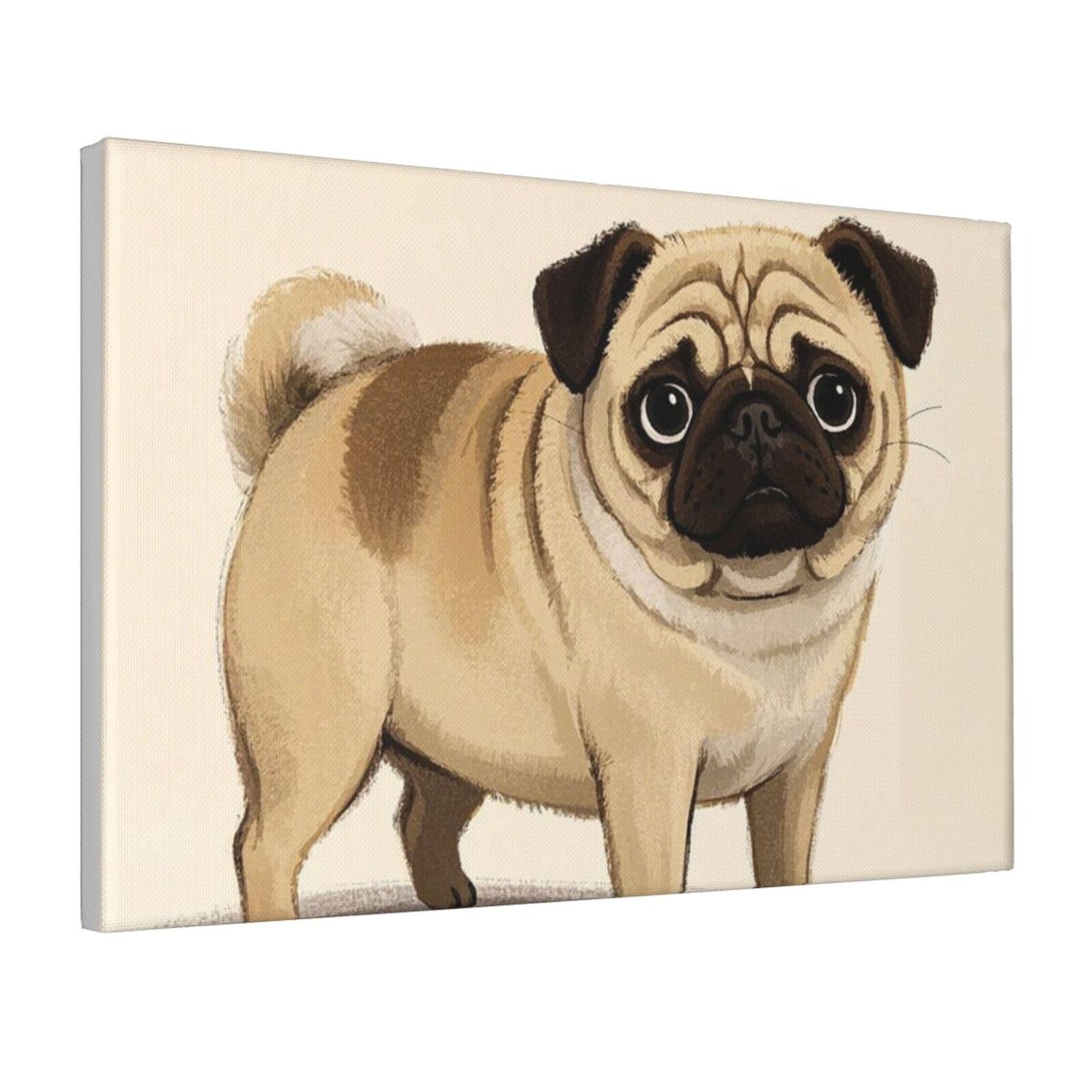 Framed Wall Art for Living Room Art Work, cartoon pug Picture Prints Modern Office Wall Paintings Poster Aesthetic Wall Decorations for Home Decor Ready To Hang 12"x18"