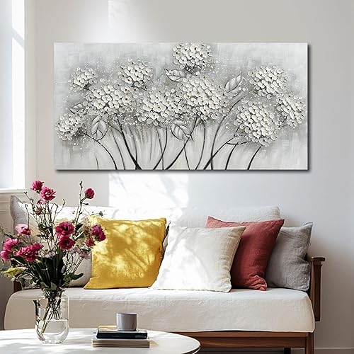 Miniatura 2 de Arte de pared de flores blancas, arte impreso en lienzo, cuadros botánicos para dormitorio, decoración de pared pintada a mano, pintura floral,