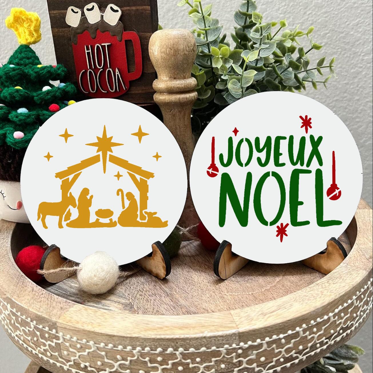 Plantillas pequeñas de Navidad para pintar de 3 pulgadas, plantilla de Navidad para manualidades, plantillas de dibujo reutilizables para pintar en bandeja de madera, bandeja de nivel de rebanadas,