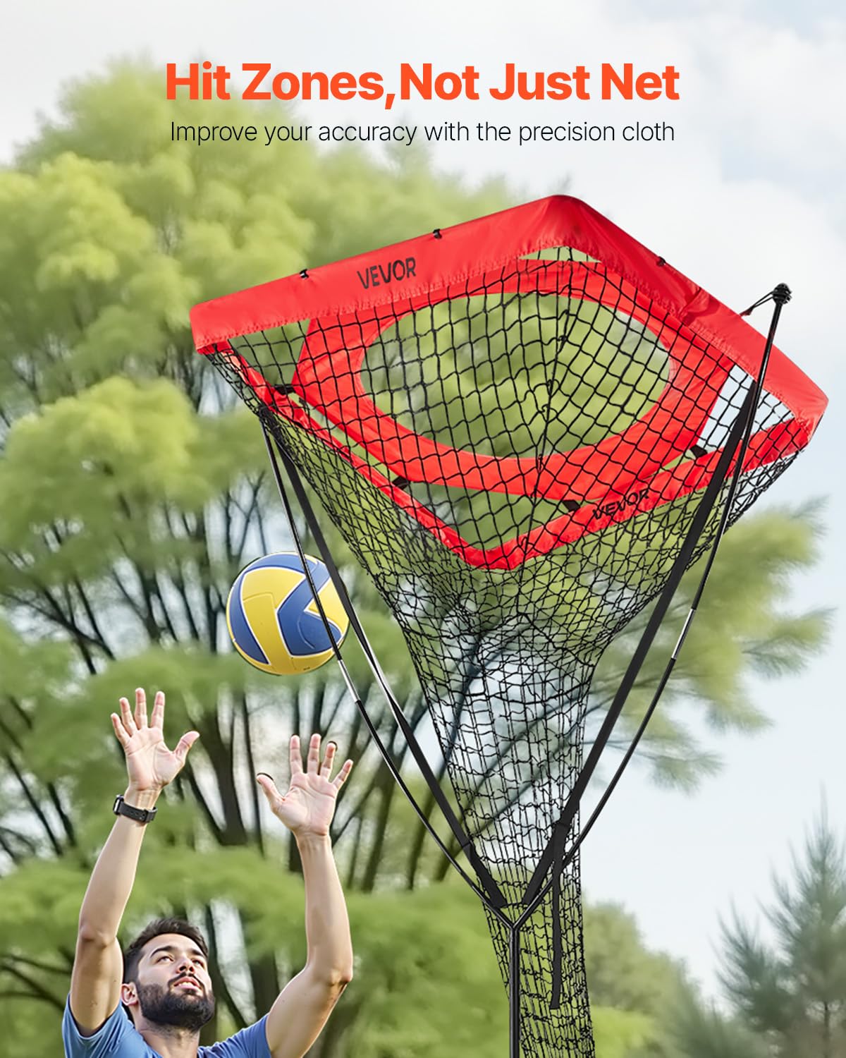 VEVOR Sistema de red de entrenamiento de voleibol, 8 x 11/12 x 11 pies/práctica de lanzamiento/práctica de pinchos/red de 14, estación de red portátil, fácil configuración para interiores y exteriores
