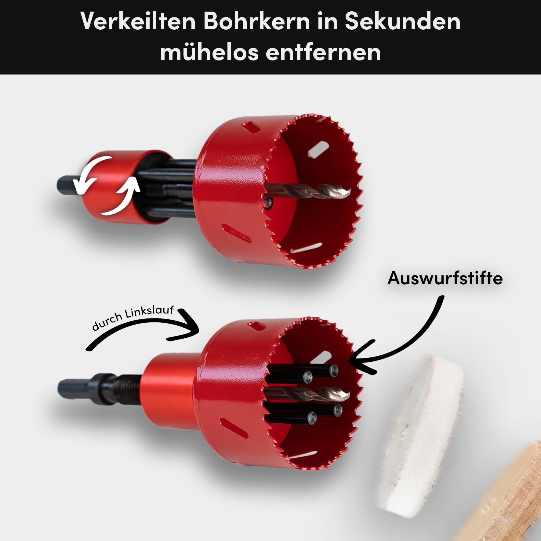 Aufnahme für Lochsägen | Set inkl. 68mm Lochsäge und Zentrierbohrer | Einfaches Entfernen des Bohrkerns | Ideal für Hohlwanddosen