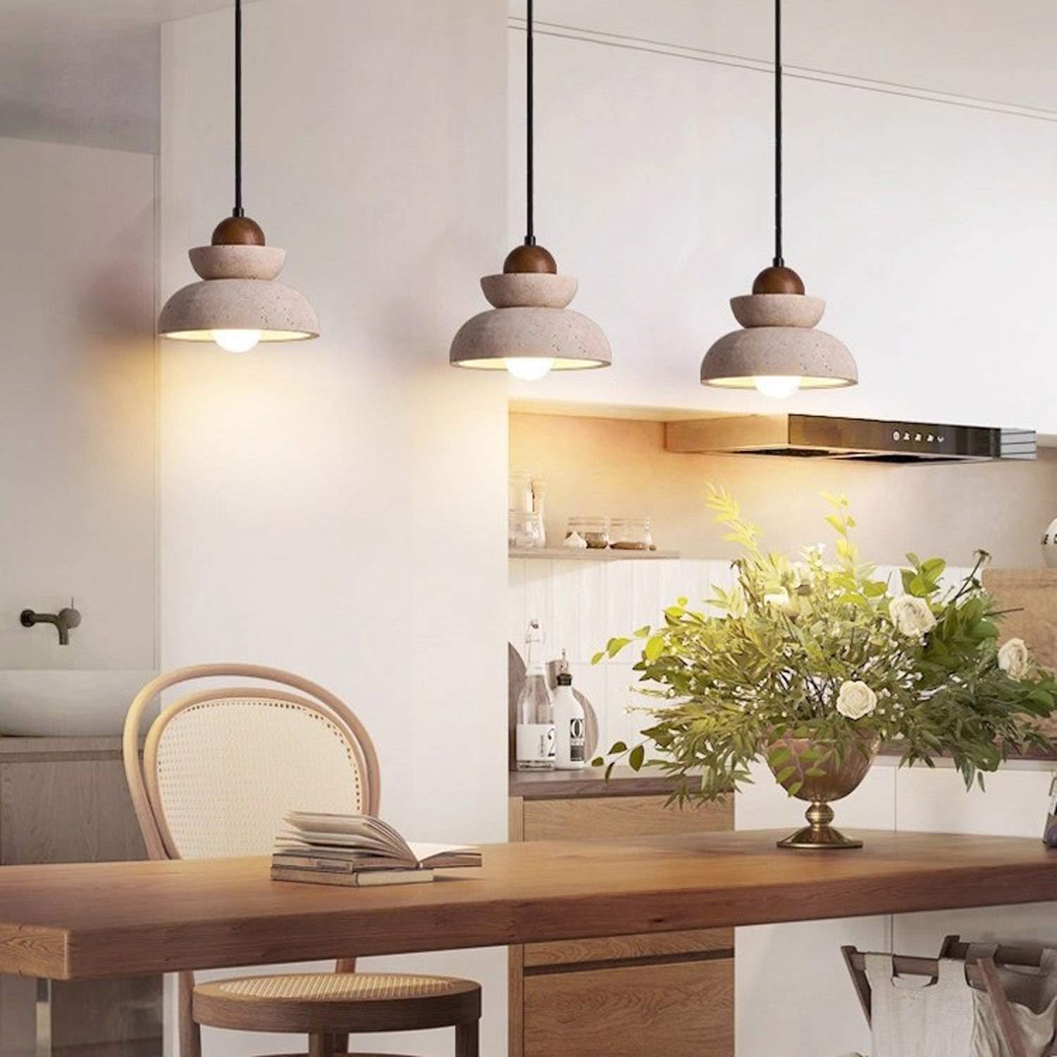 Generico Lampada Da Soffitto In Legno Di Travertino Naturale 7,1 Pollici Wabi Per Sala Pranzo, Cucina, Corridoio 'isola
