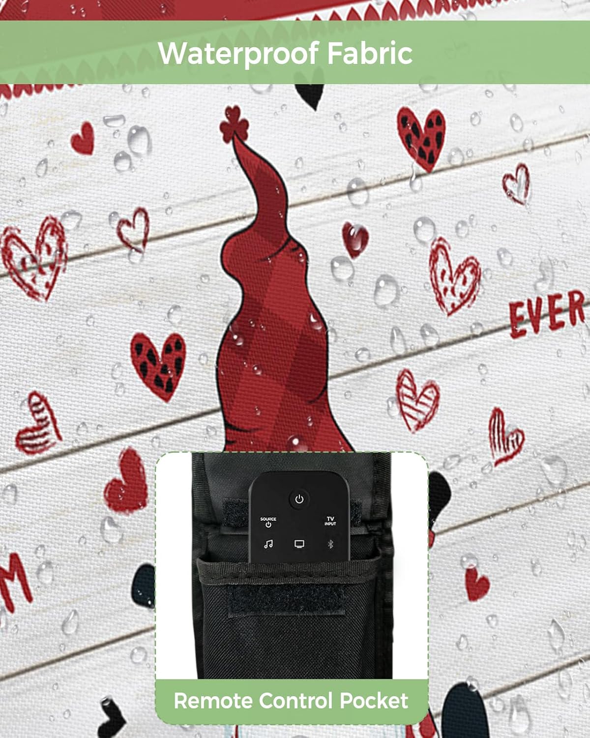 Outdoor TV Cover - Happy Mother's Day Cute Gnome Love Heart on Rustic Wooden Grain Waterproof and Weatherproof 30"-32" LCD Movable Shield TV Display Screen Protector Outside Television Covers