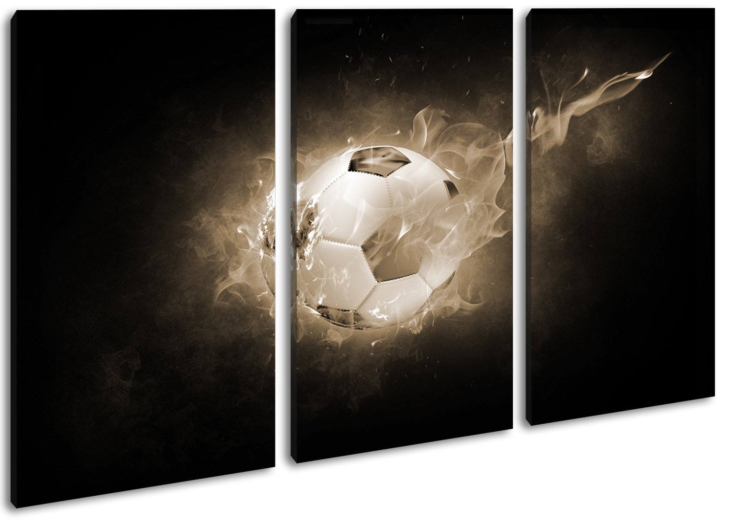 deyoli Formato pallone da calcio scottante: 3 pezzi, 120 x 80 cm, effetto: seppia come stampa su tela, stampa digitale di alta qualità con cornice, nessun poster o poster